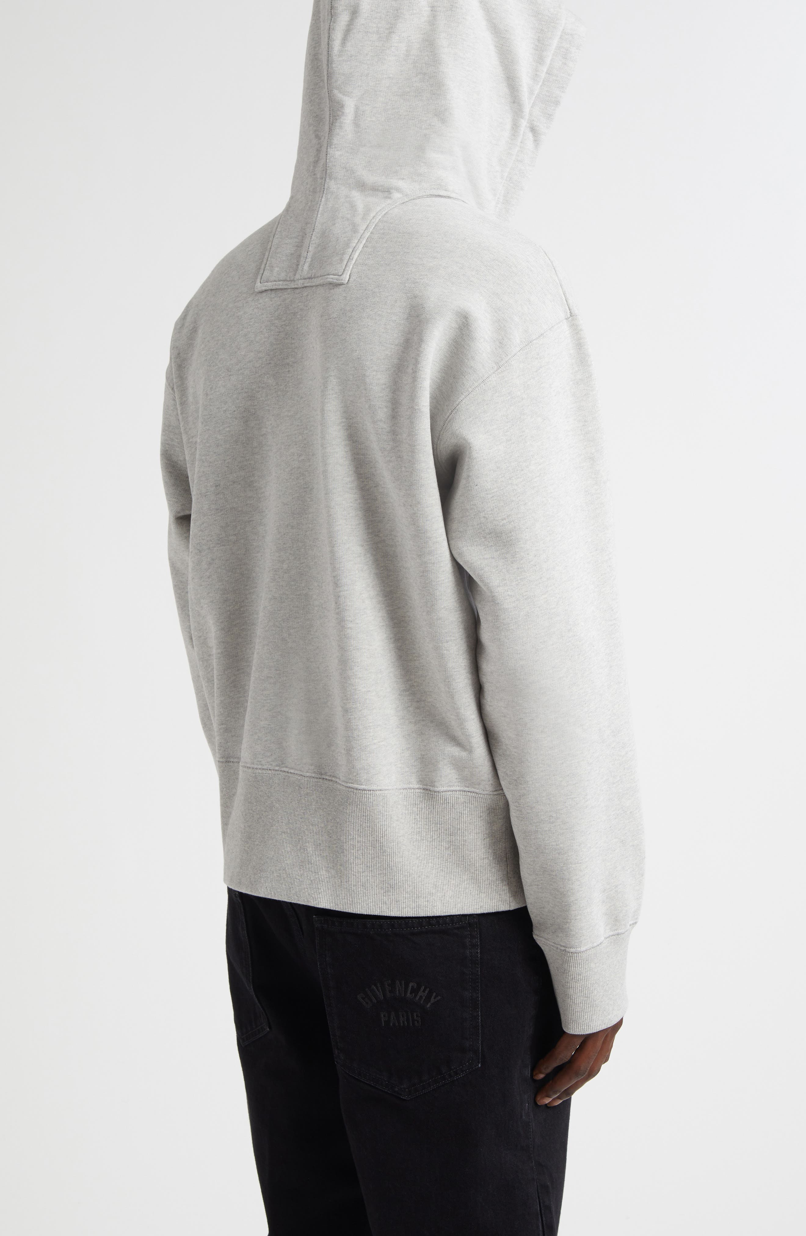Givenchy Logo Patch Double Collar Fleece Hoodie in Light Grey Melange at Nordstrom - 2