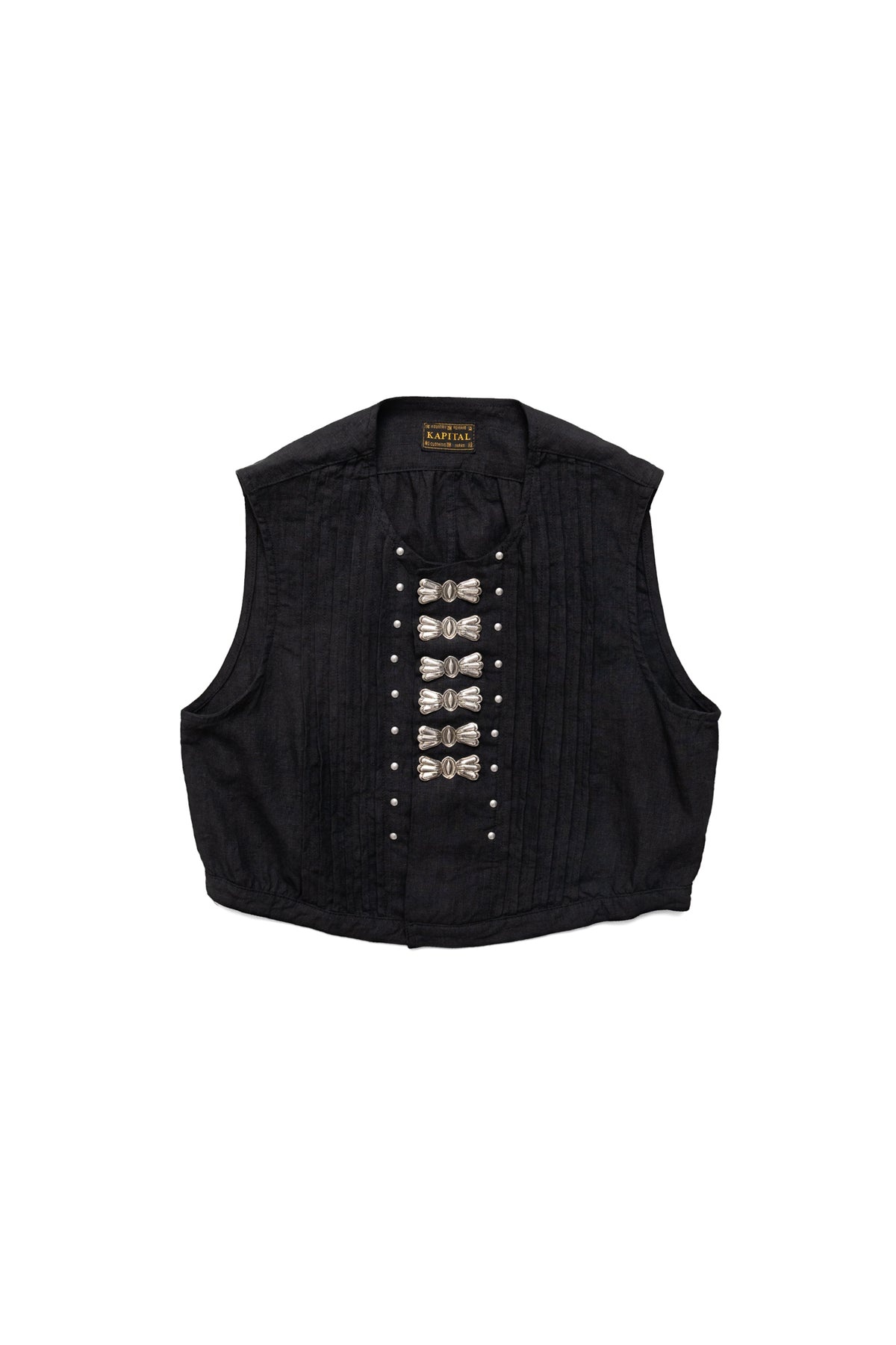 Linen Cropped Butterfly Concho Gilet - Black - 1