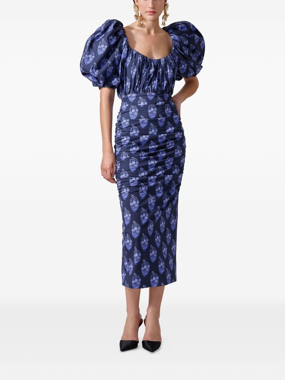 floral-print balloon-sleeve dress - 2