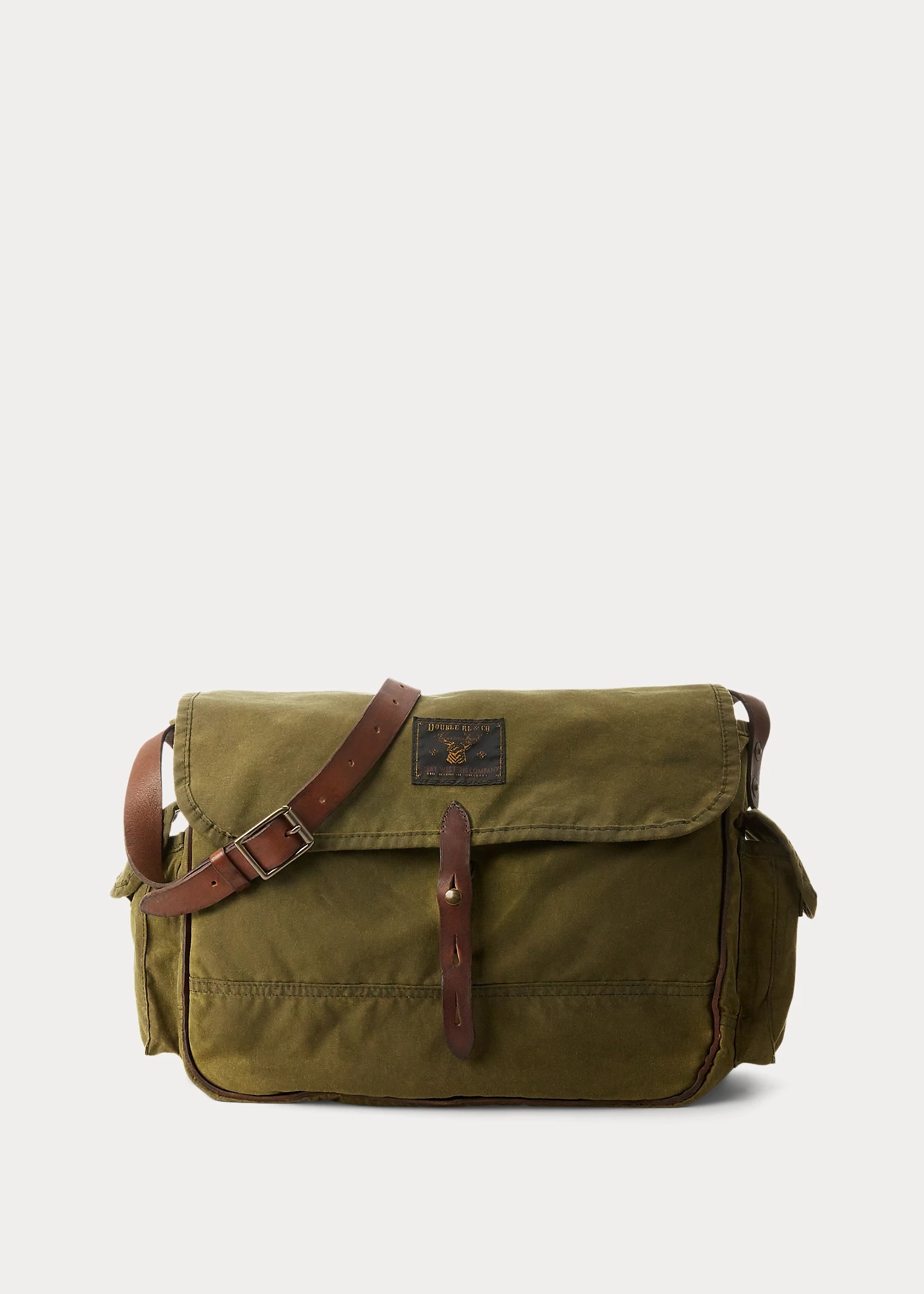 RRL by Ralph Lauren Leather-Trim Oilcloth Messenger Bag | REVERSIBLE