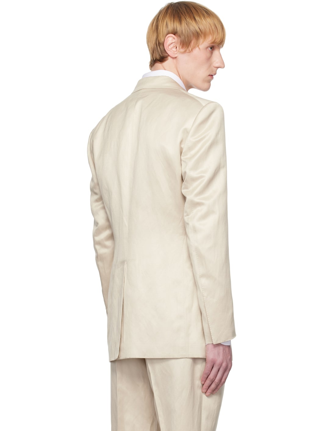 Beige Silk Linen Twill Atticus DB Blazer - 3