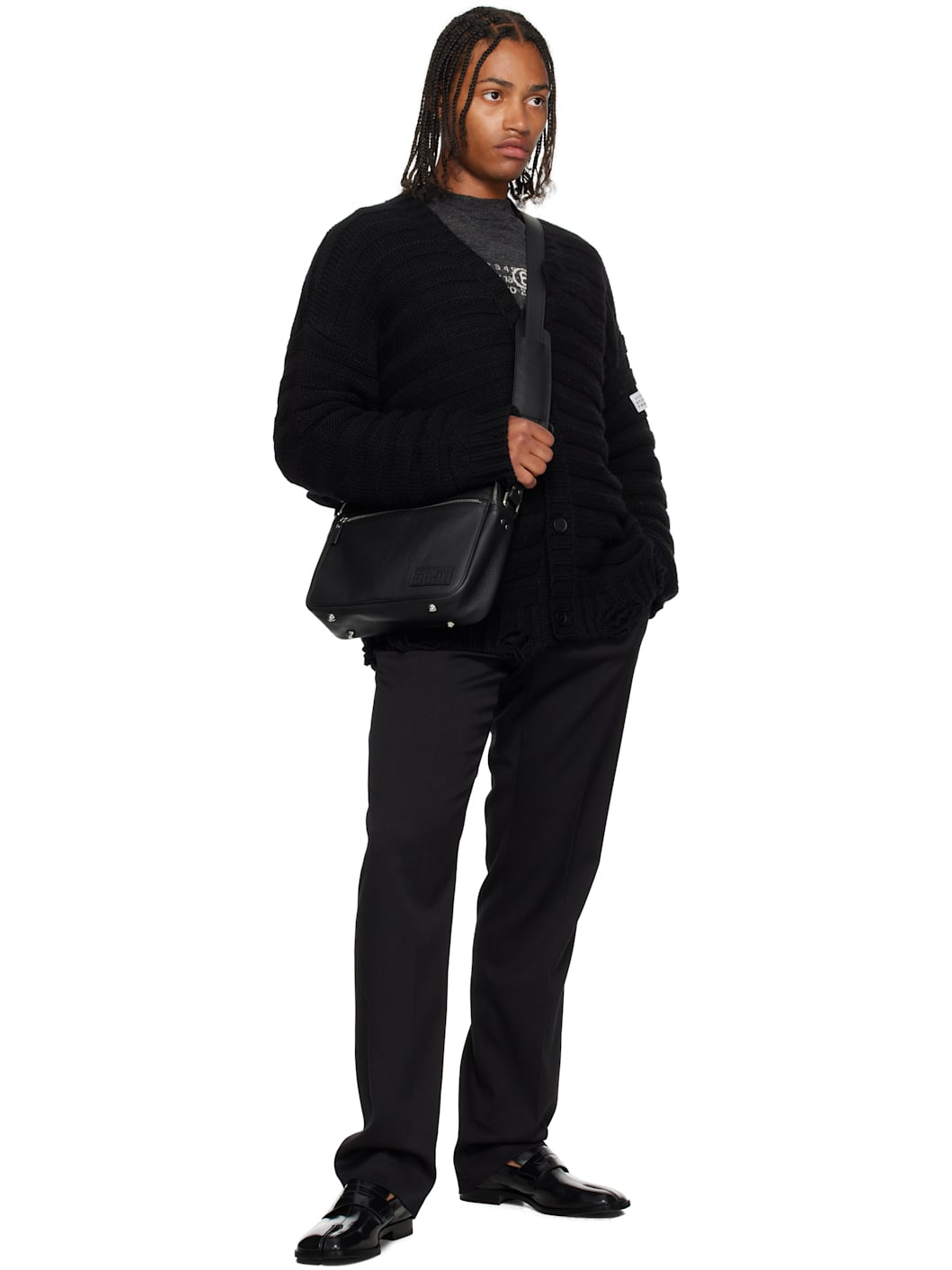 Black Leather Messenger Bag - 4