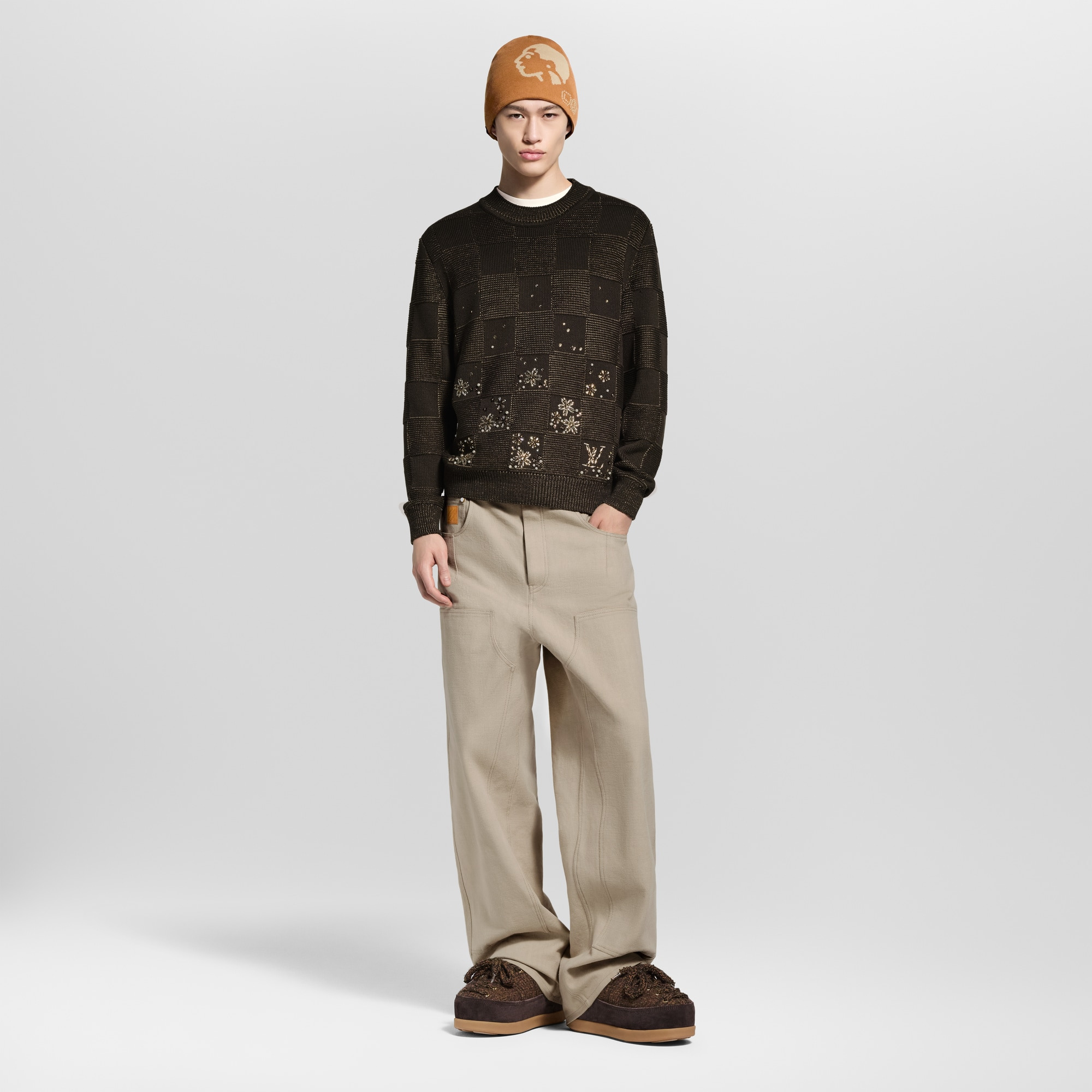 Damier Embroidered Long-Sleeved Crewneck - 3