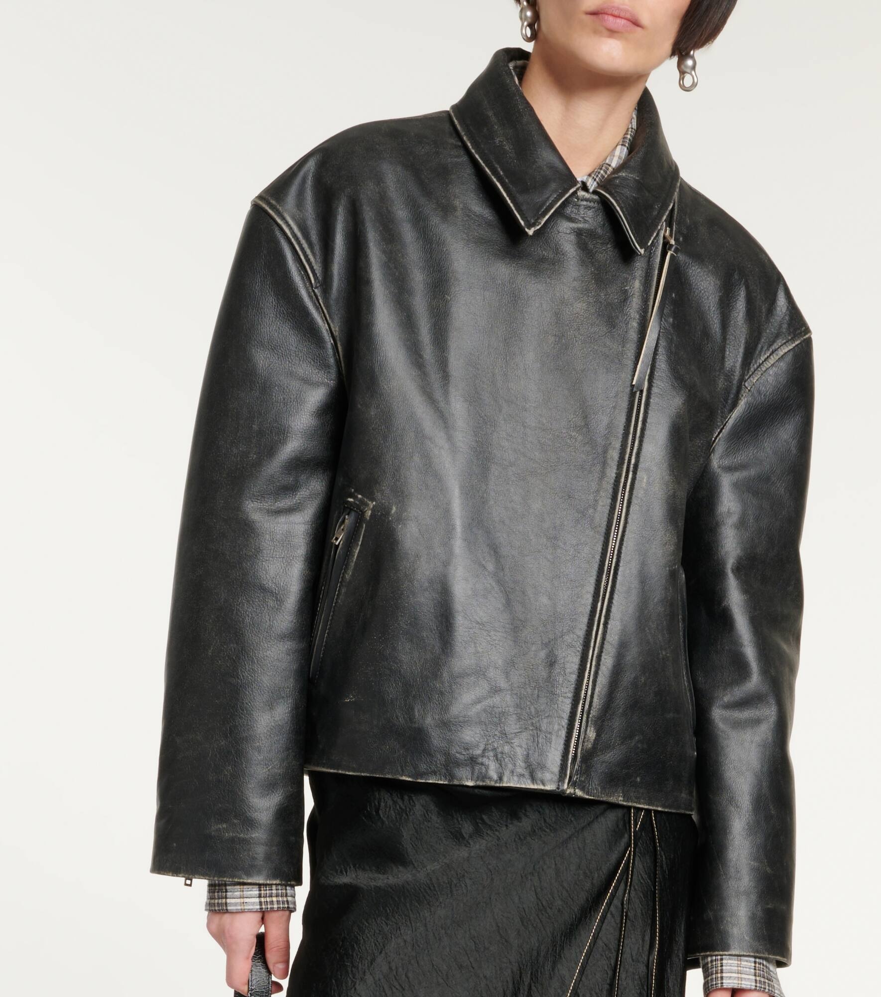 Distressed leather biker jacket - 7