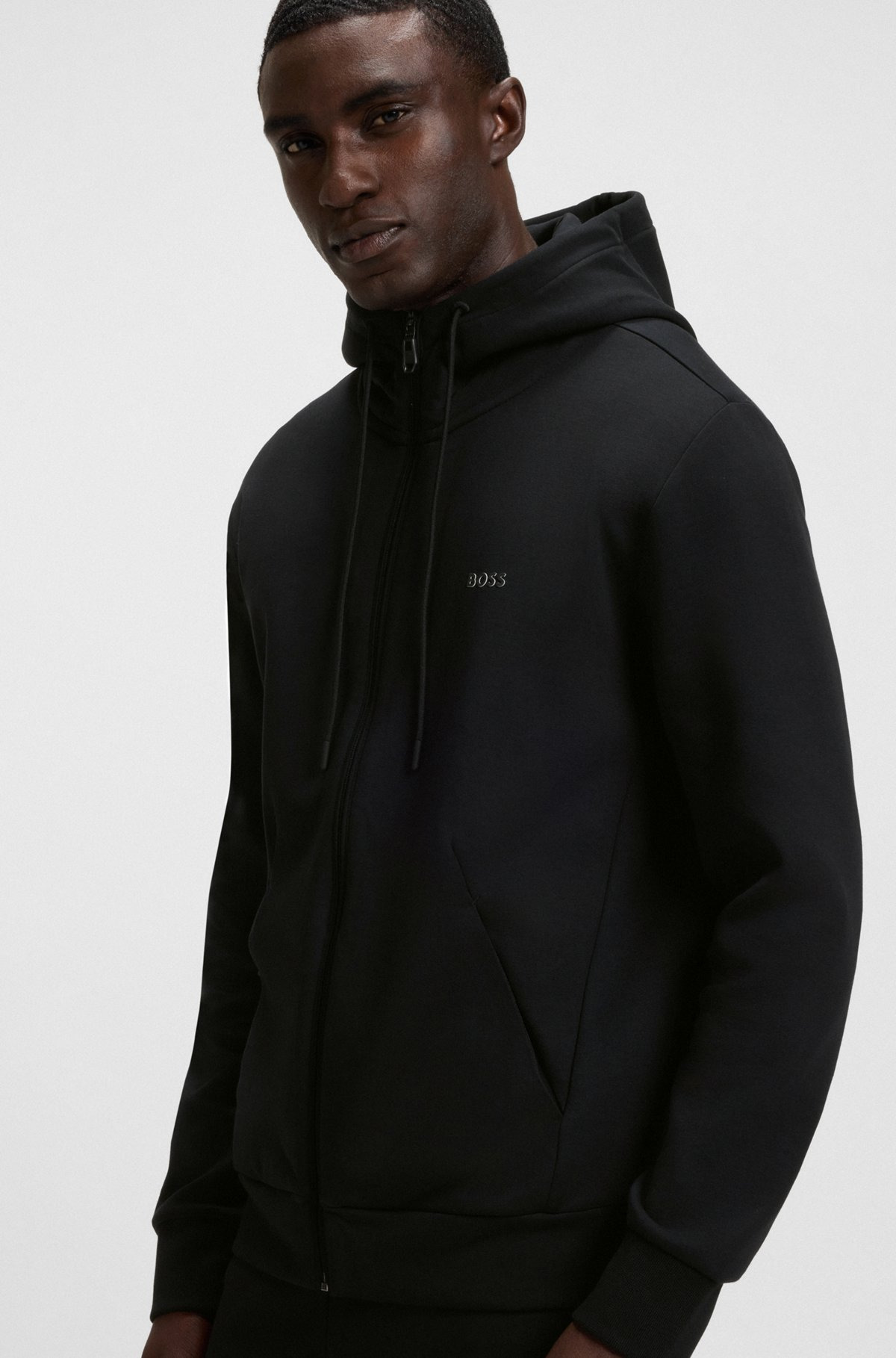 STRETCH-COTTON ZIP-UP HOODIE WITH LOGO PRINT - 3