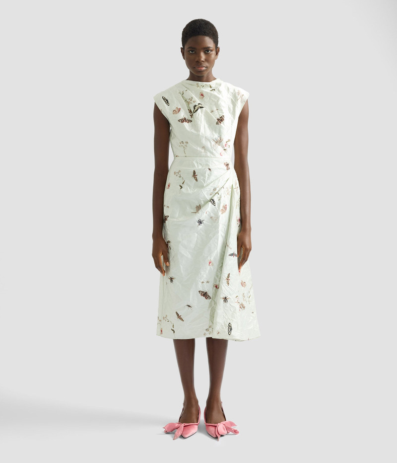 DRAPED PRINTED TEXTURED SATIN MIDI DRESS 3