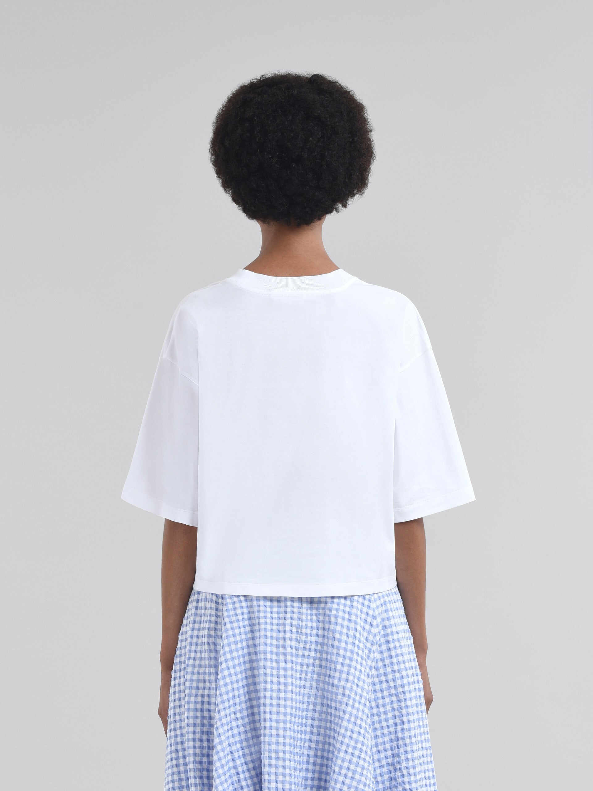 White jersey cotton T-shirt with checked Marni logo - 4