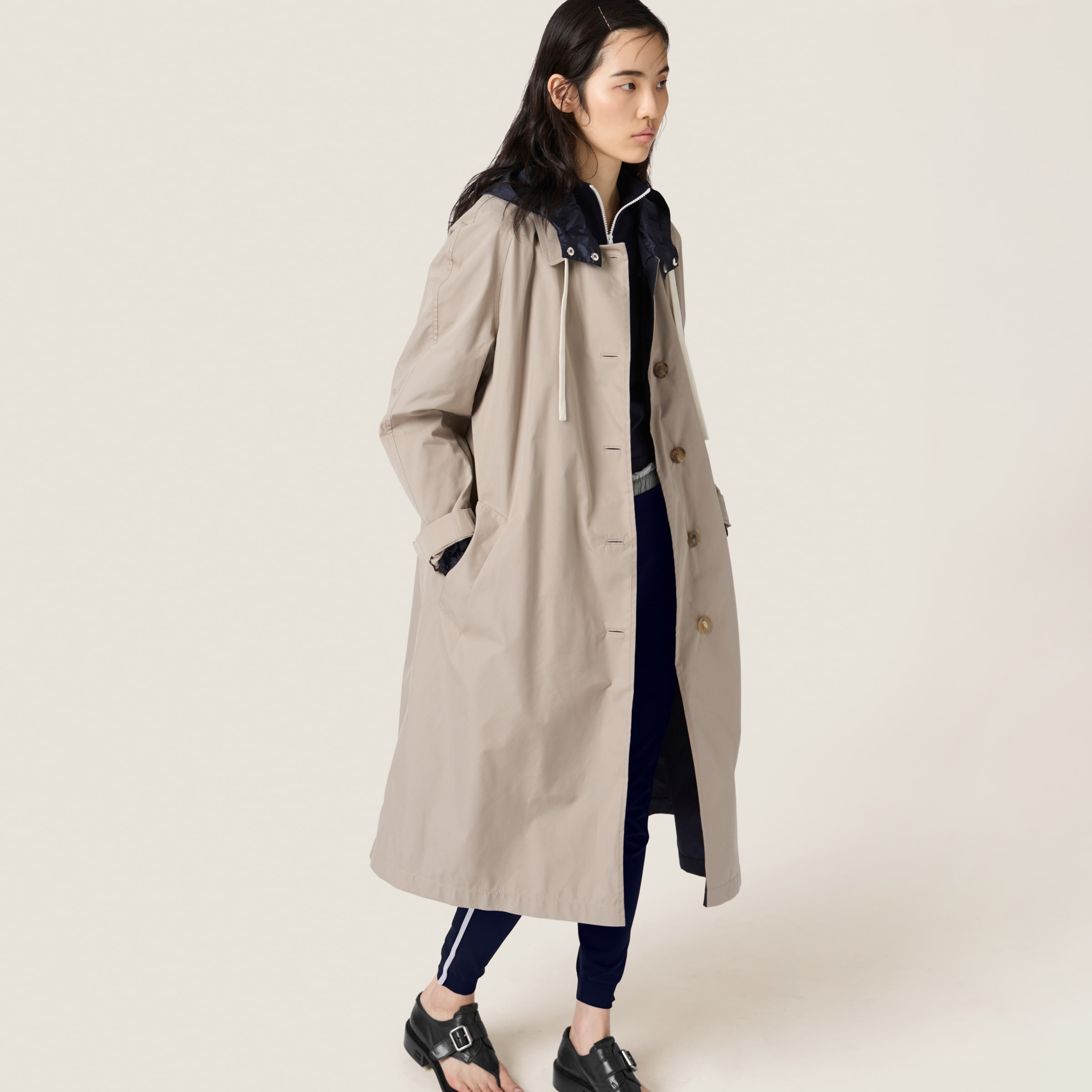 Reversible single-breasted Panama cotton and technical Pongé coat - 4