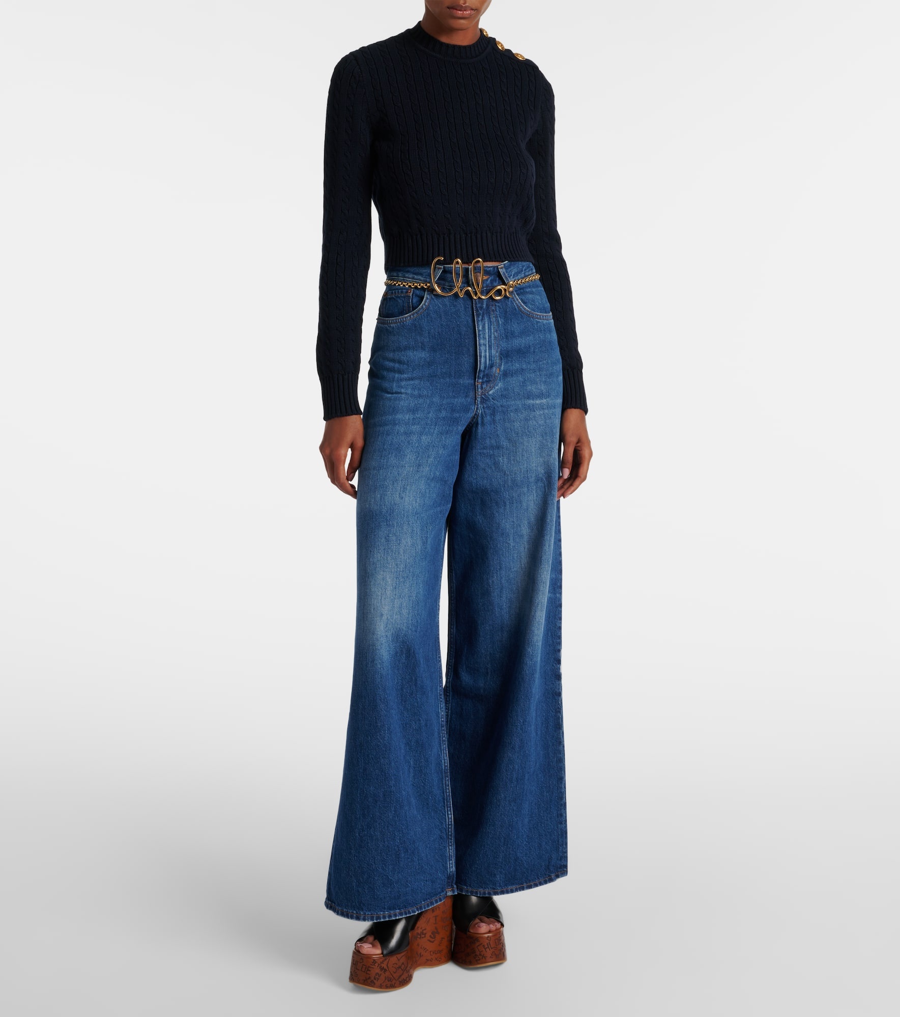 Cropped cable-knit cotton sweater - 2