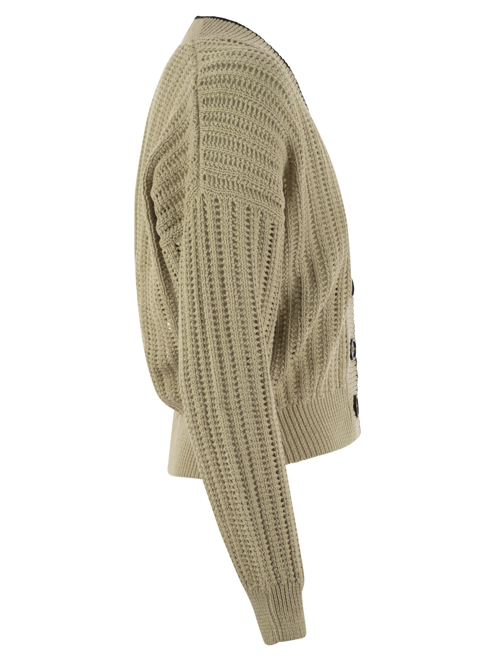 Brunello Cucinelli Women Perforated Rib Cotton Knit Cardigan With Jewellery - 3