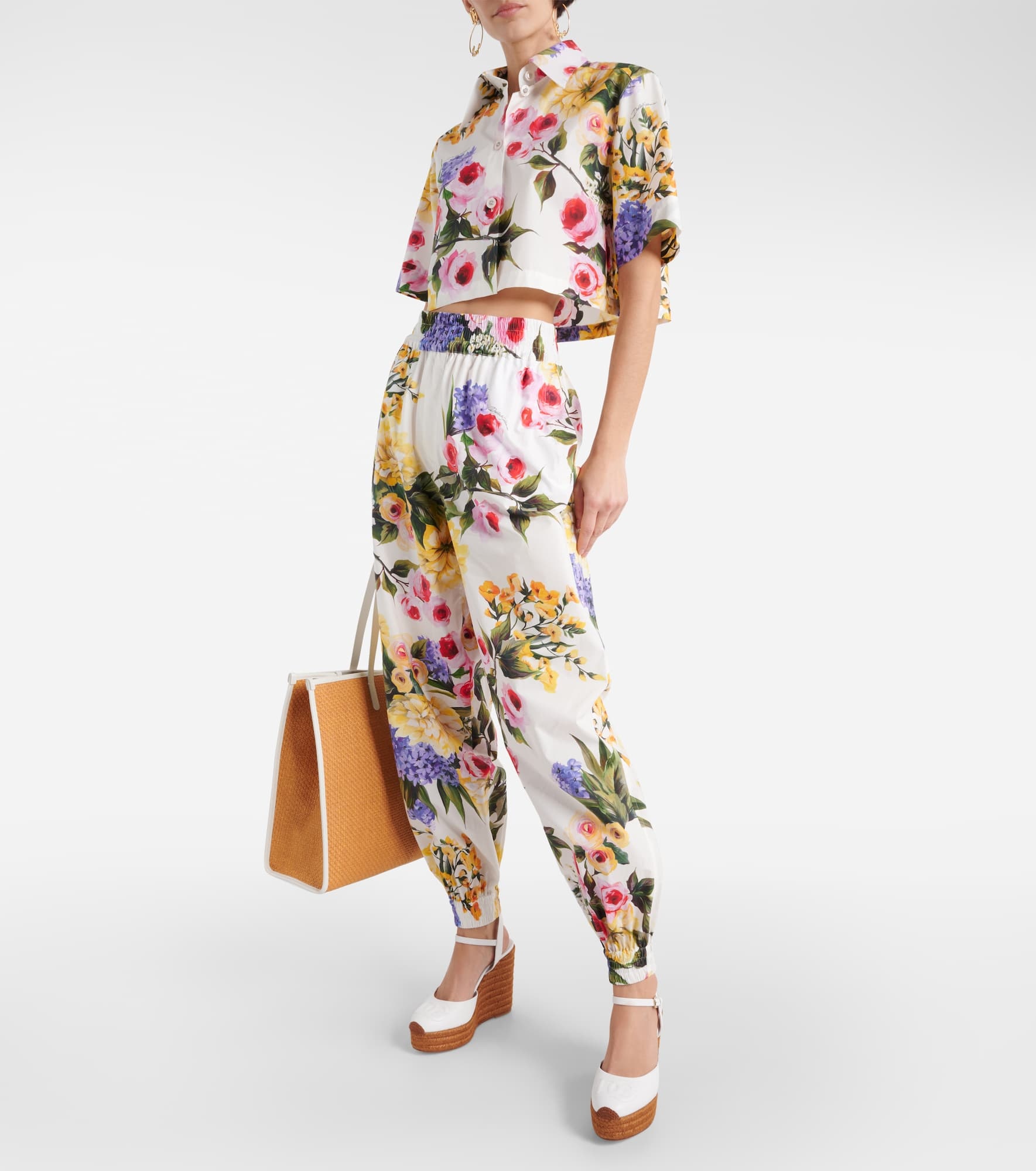 Floral cotton poplin tapered pants - 2