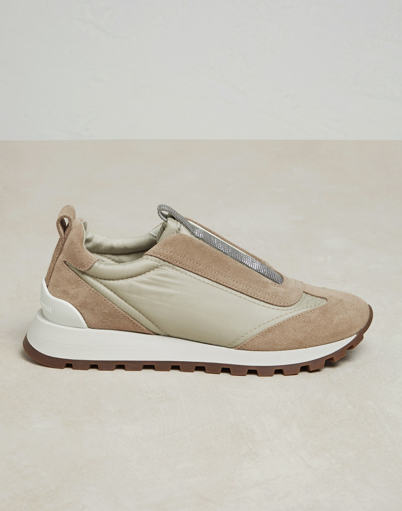 Suede and techno fabric runners with precious detail - 1