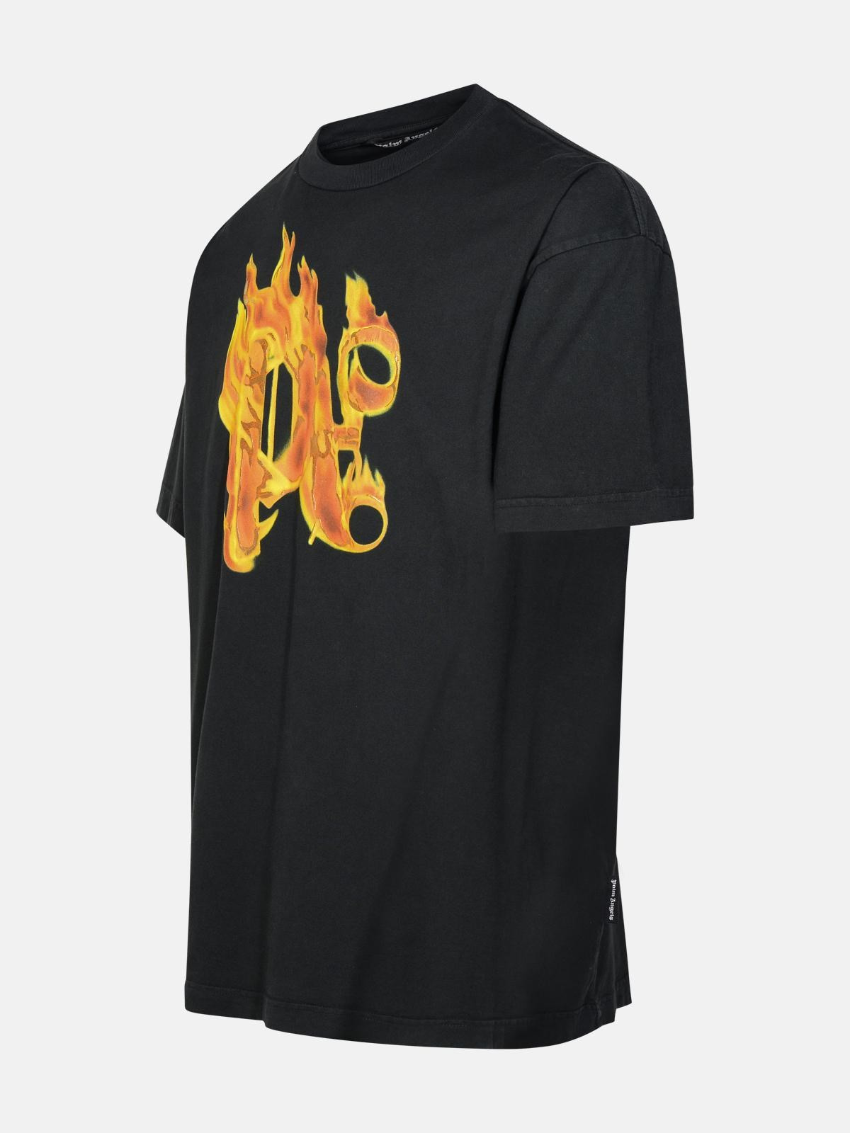 'BURNING MONOGRAM' BLACK COTTON T-SHIRT - 2