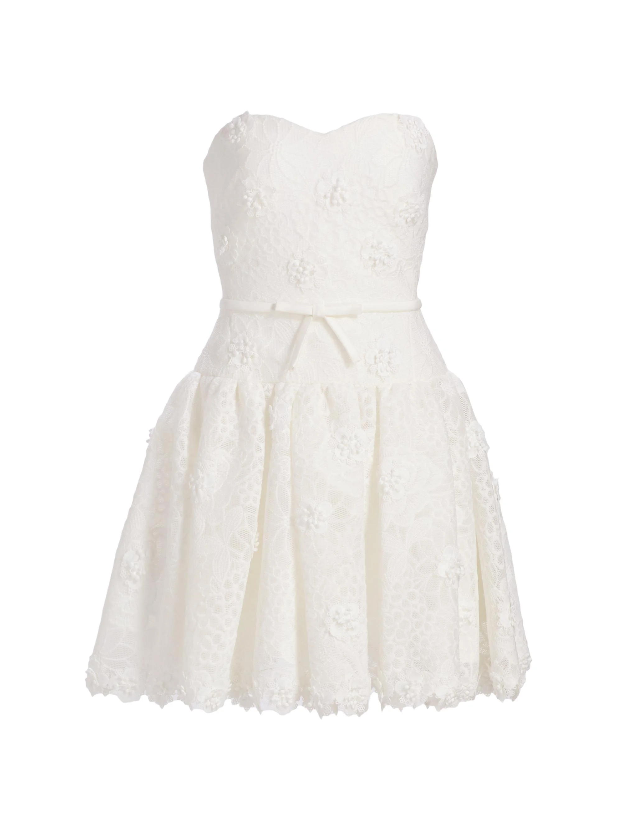 Women's Floral Lace Bow Cocktail Dress - Light Ivory - 1