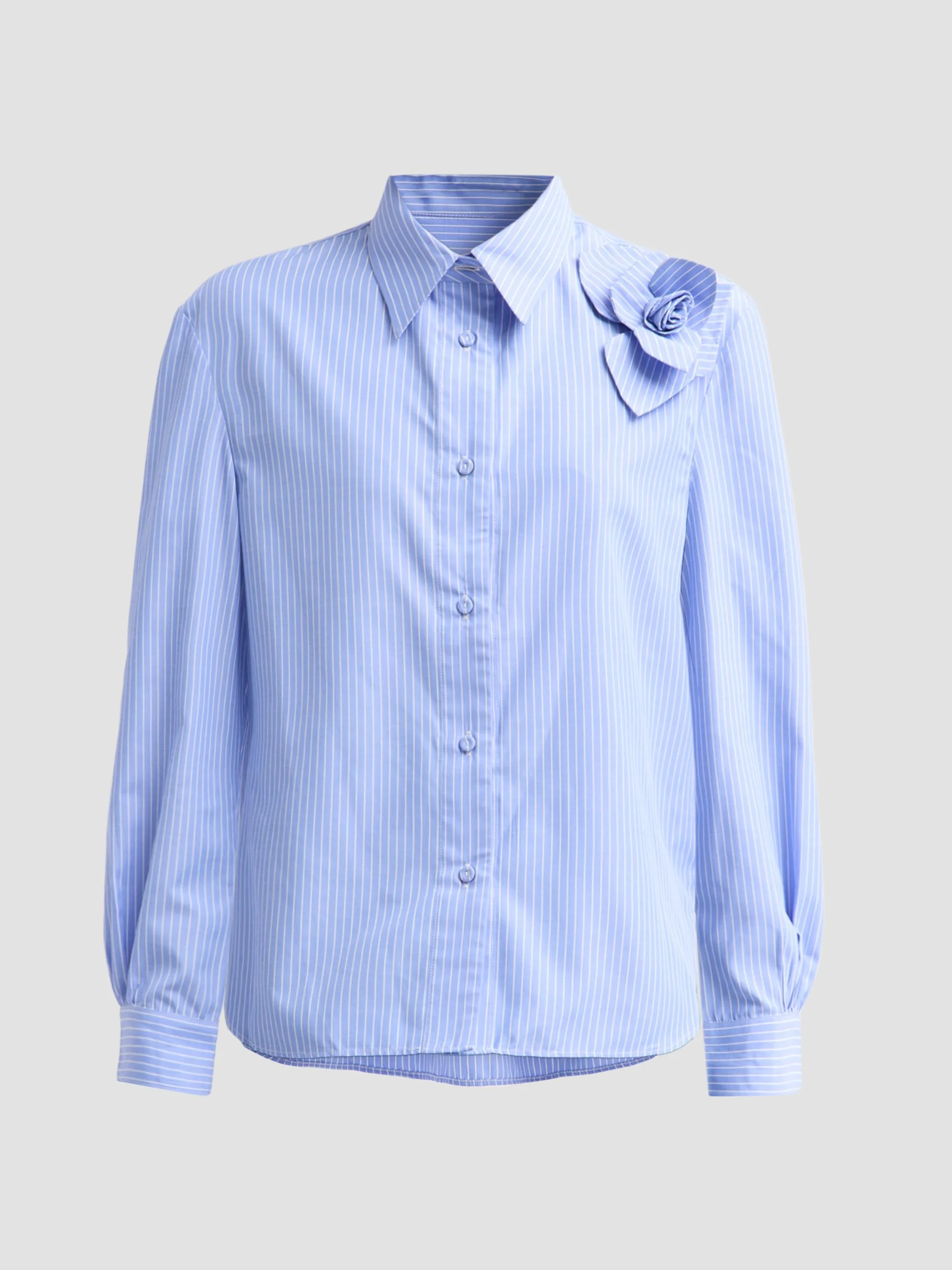 Women's Flor Pinstriped Cotton Shirt - Blue And White - 1