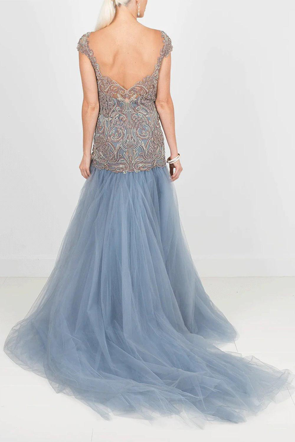 Drop Waist Embroidered Ball Gown - 3