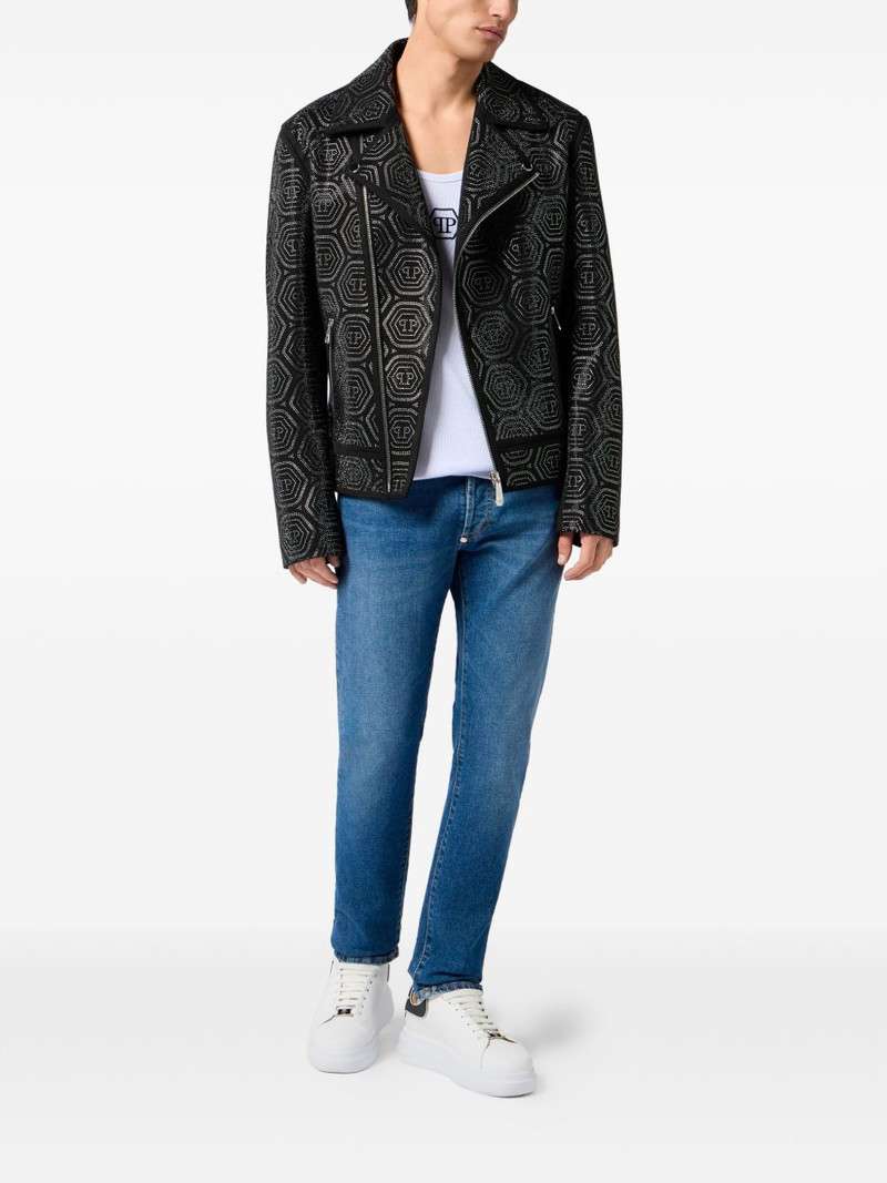 PHILIPP PLEIN monogram stone biker jacket outlook