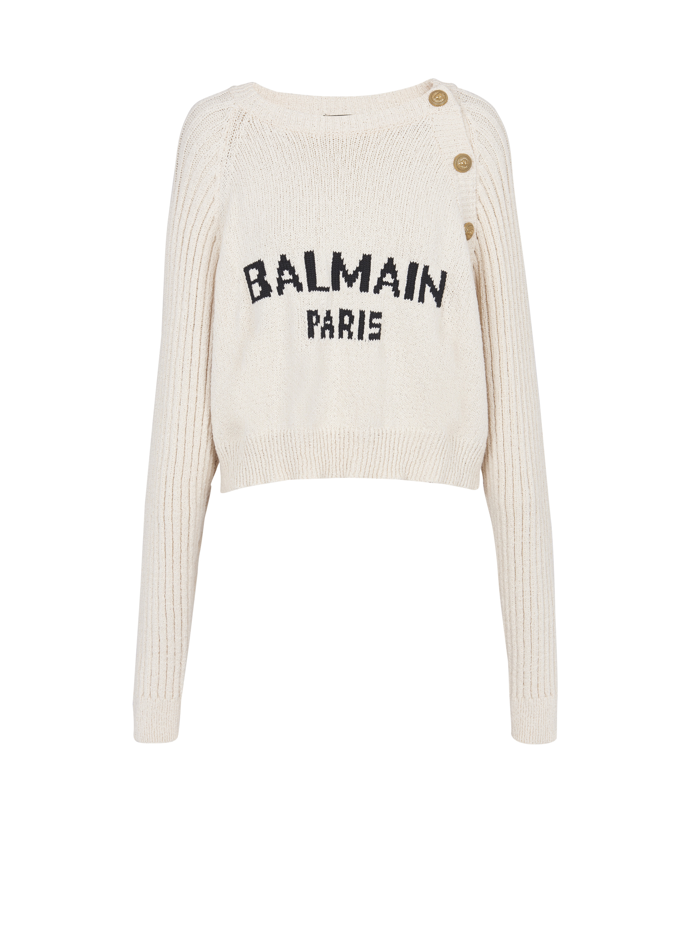 Buttoned jacquard jumper with Balmain logo - 1