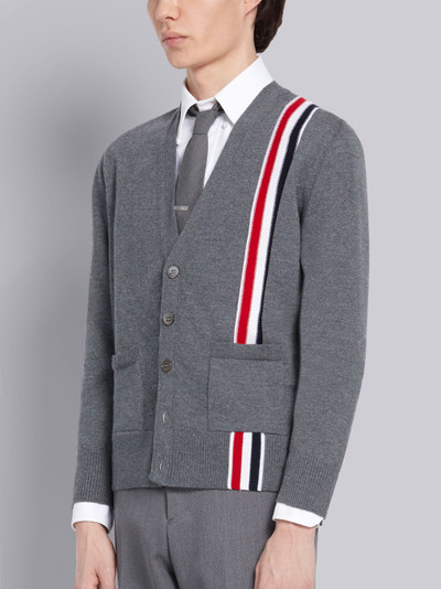 Thom Browne Medium Grey Merino Wool Jersey Tricolor Intarsia Stripe V-neck Cardigan outlook