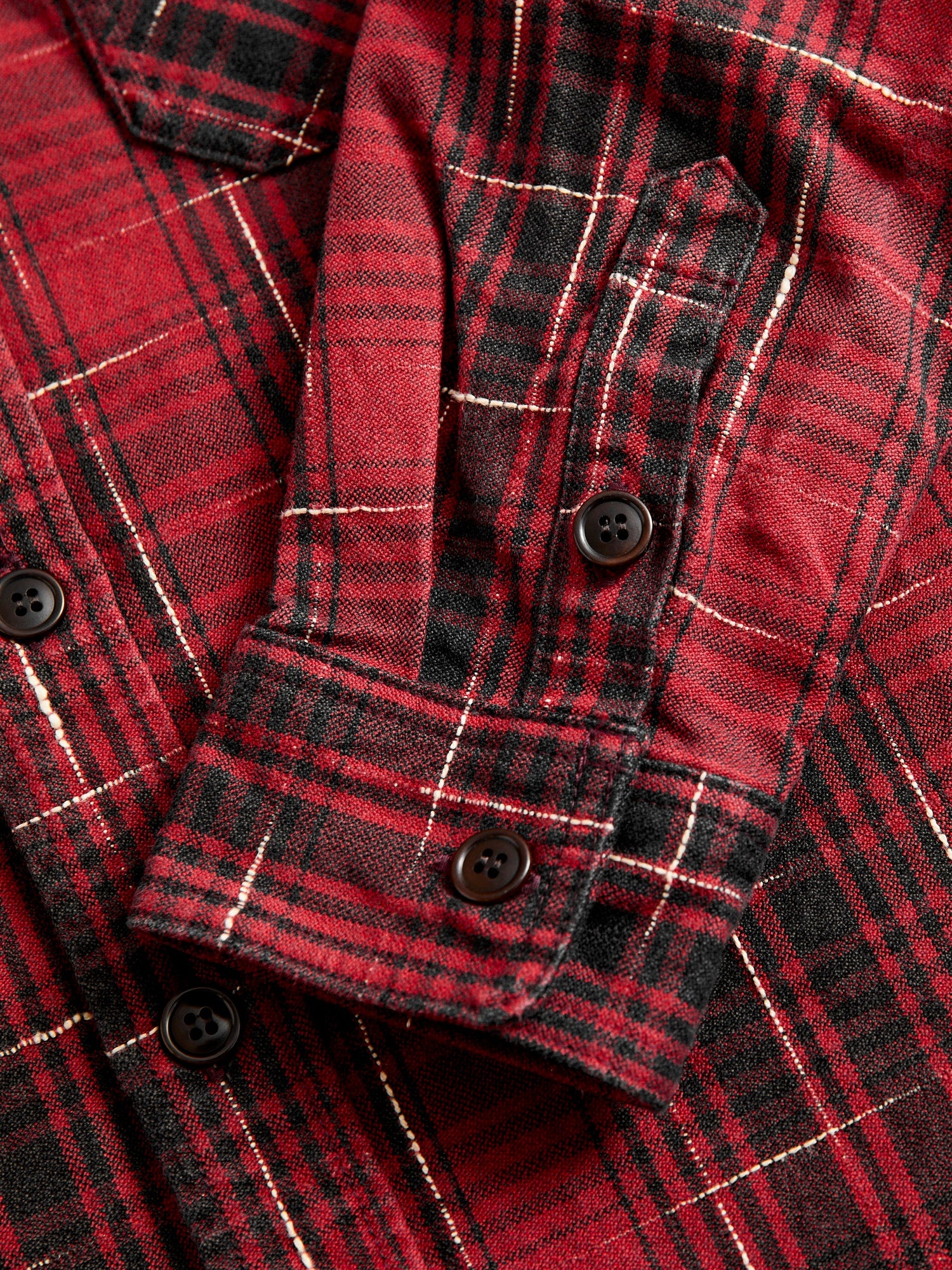 "Midare Kasuri" Heavyweight Flannel Overshirt in Red - 6