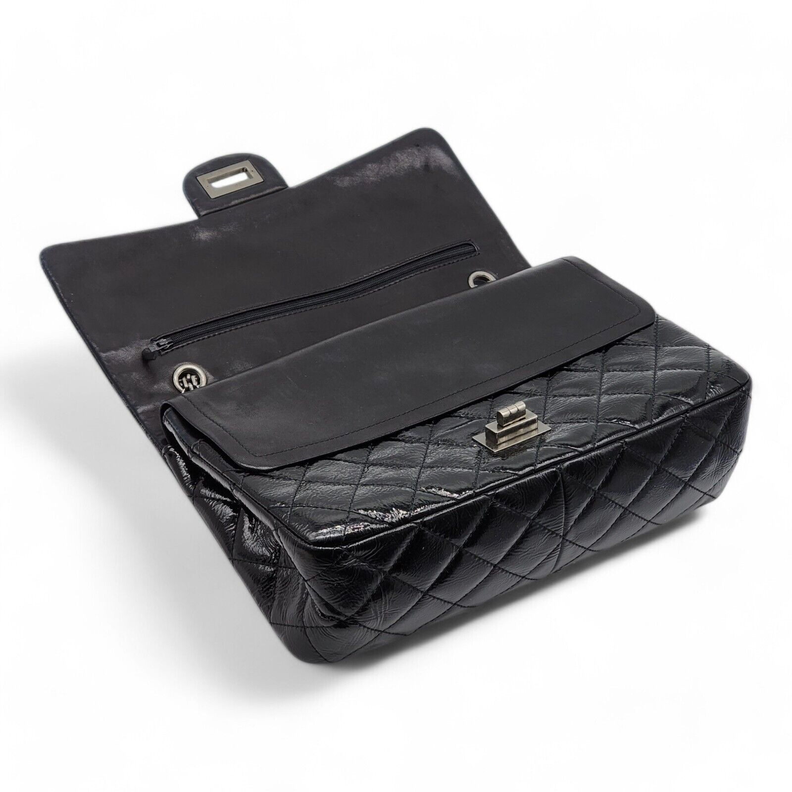 Chanel Classic 2.55 Reissue Jumbo Double Flap Bag - Quilted Patent Leather Black - 6