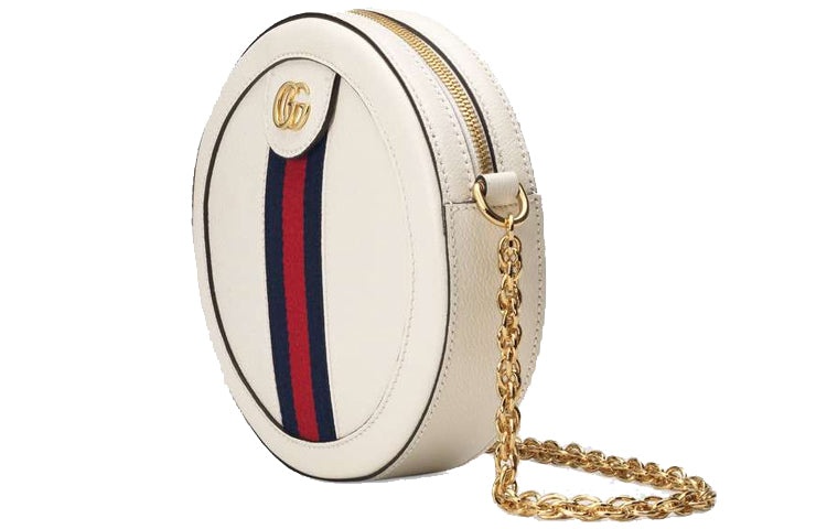 (WMNS) Gucci Ophidia Gold Logo Stripe Webbing Leather Chain Shoulder Messenger Bag Mini White 550618 - 2