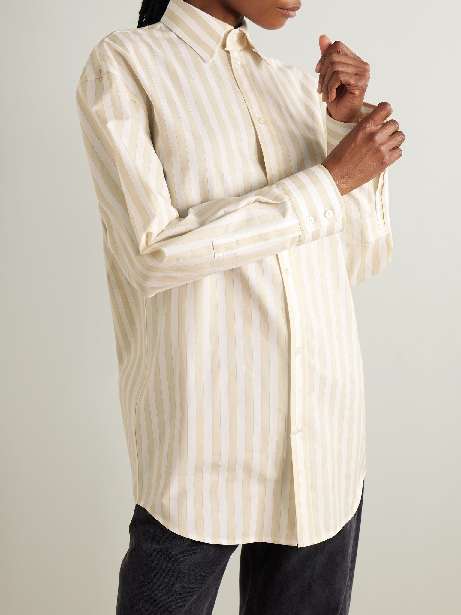 Striped cotton-piqué shirt Beige - 3