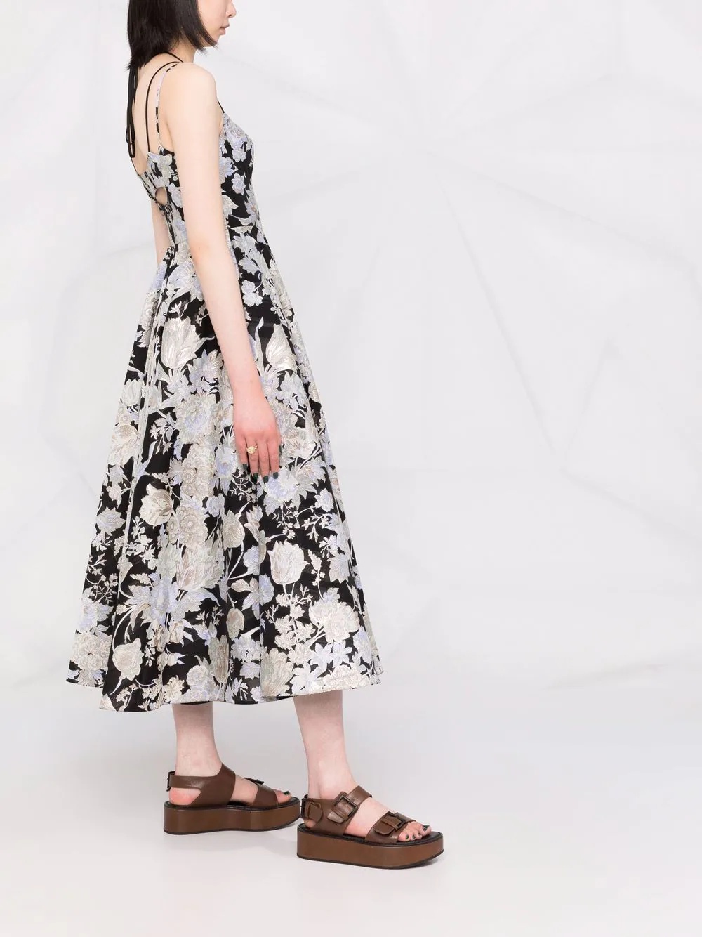 Rea floral-jacquard flared dress - 6