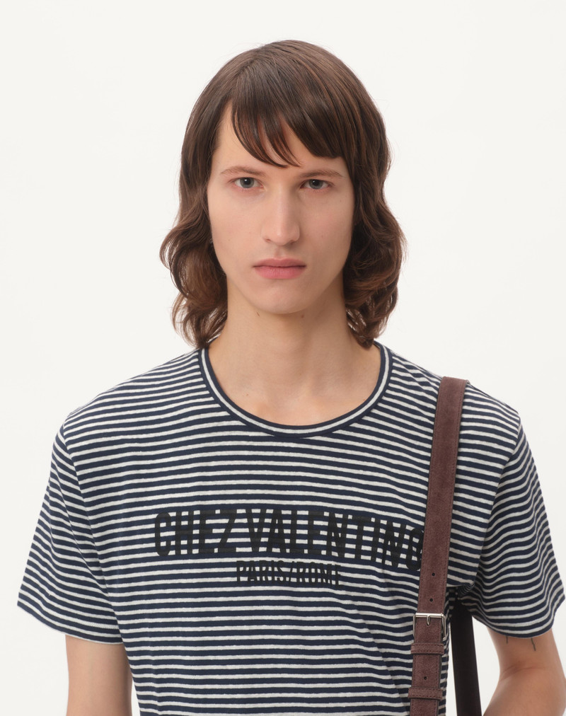 STRIPED COTTON T-SHIRT WITH CHEZ VALENTINO PRINT 5