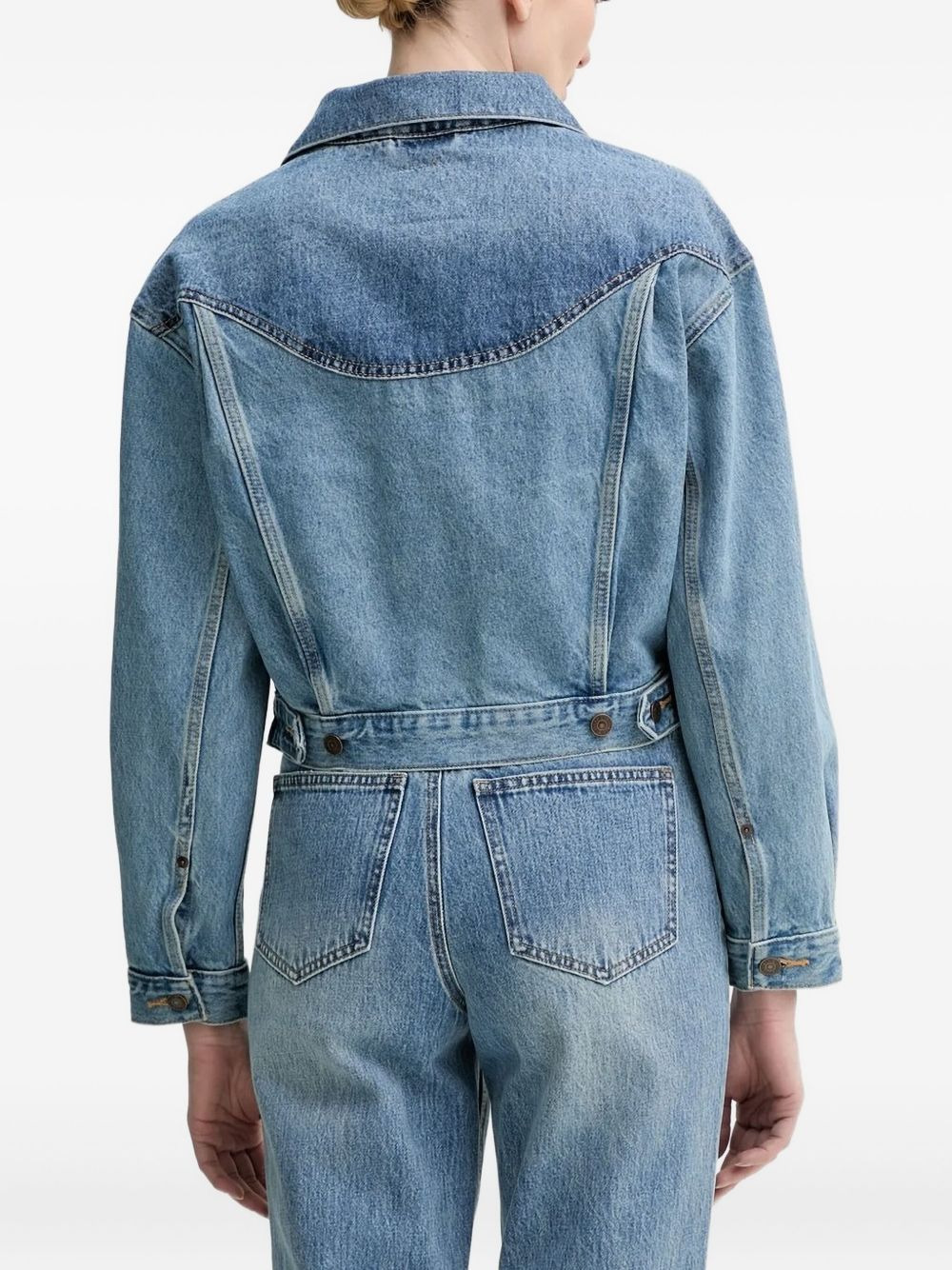 point-collar denim jacket - 2