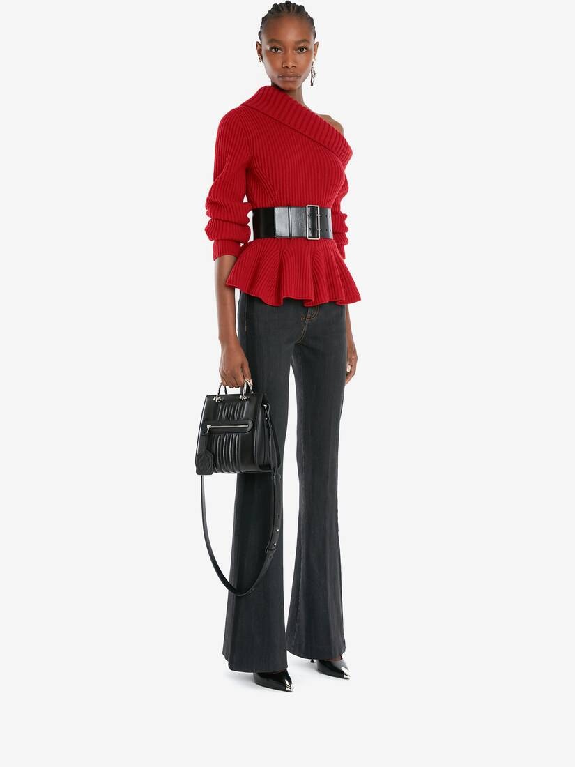 One-shoulder Peplum Jumper in Welsh Red - 3