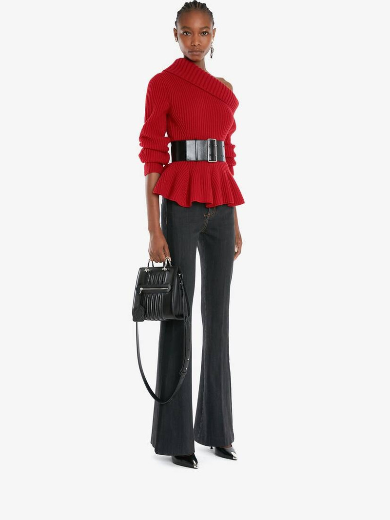 One-shoulder Peplum Jumper in Welsh Red 3