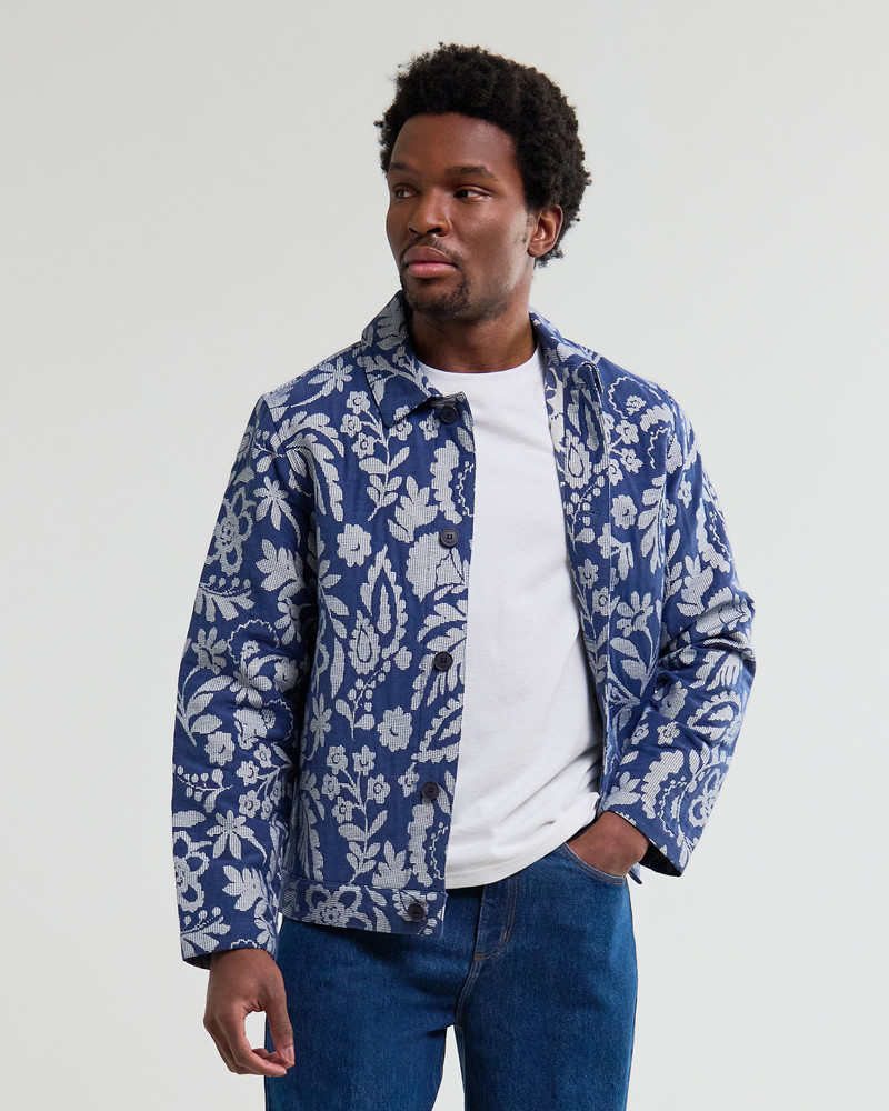 Wax London Iggy - Blue And Ecru Floral Jacquard Jacket outlook