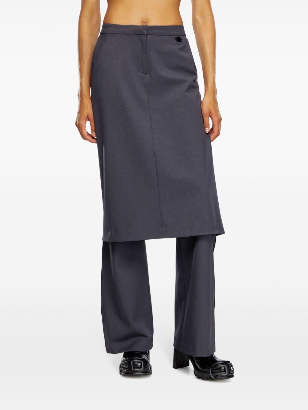 layered straight-leg skirt trousers - 3