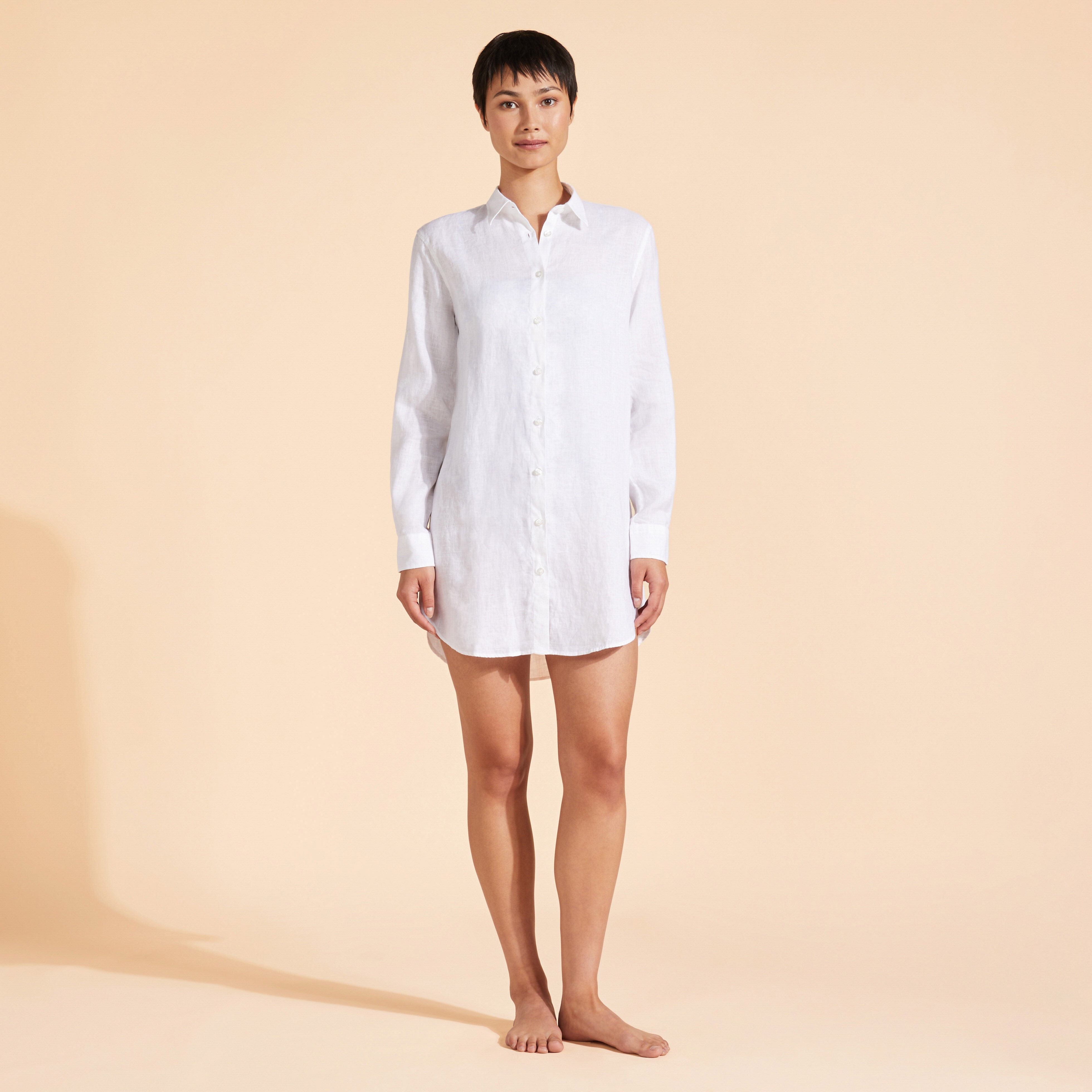 Women Linen Shirt Dress Solid - 3