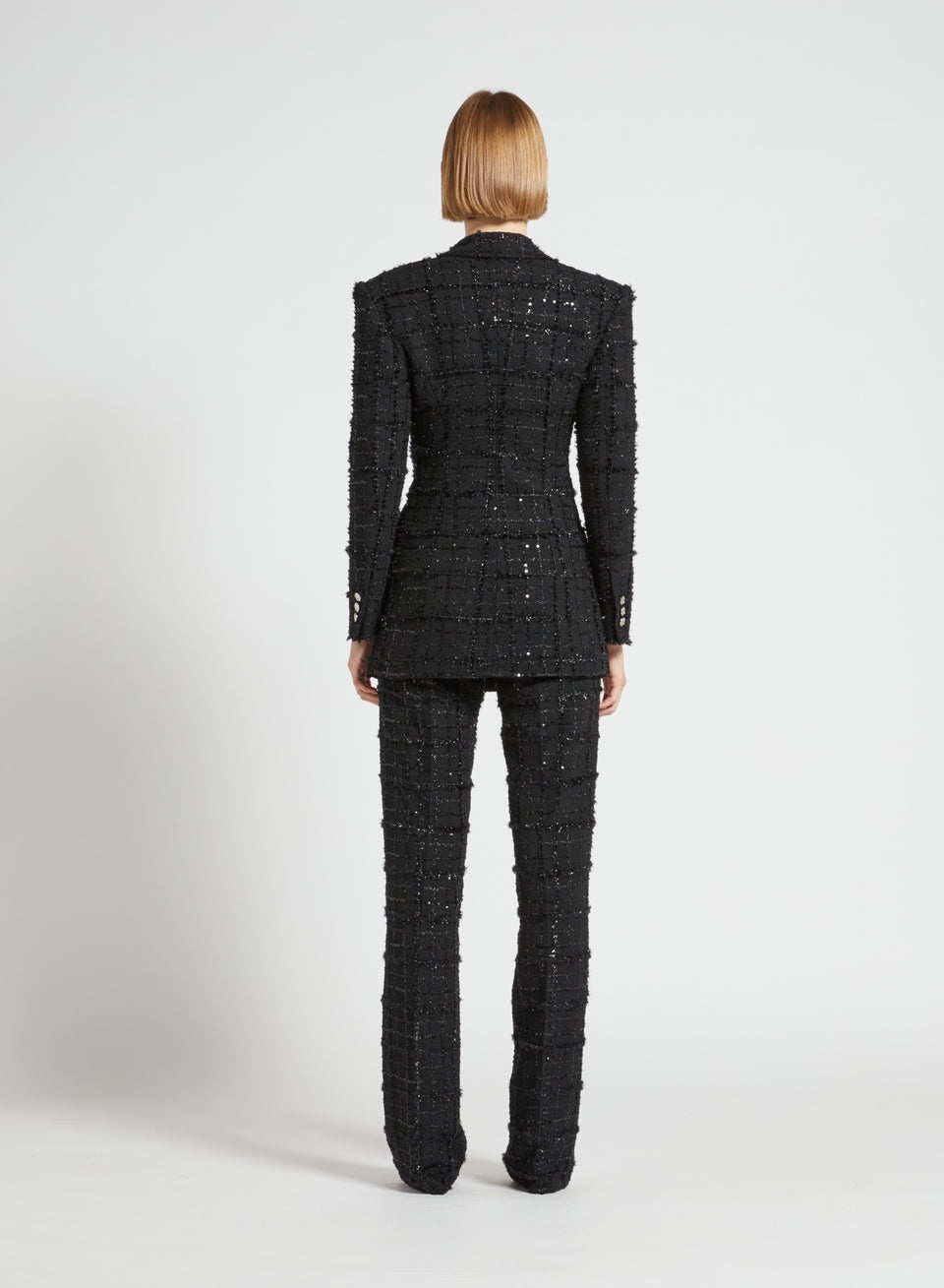 SEQUIN CHECKED TWEED DOUBLE BREASTED JACKET - 5