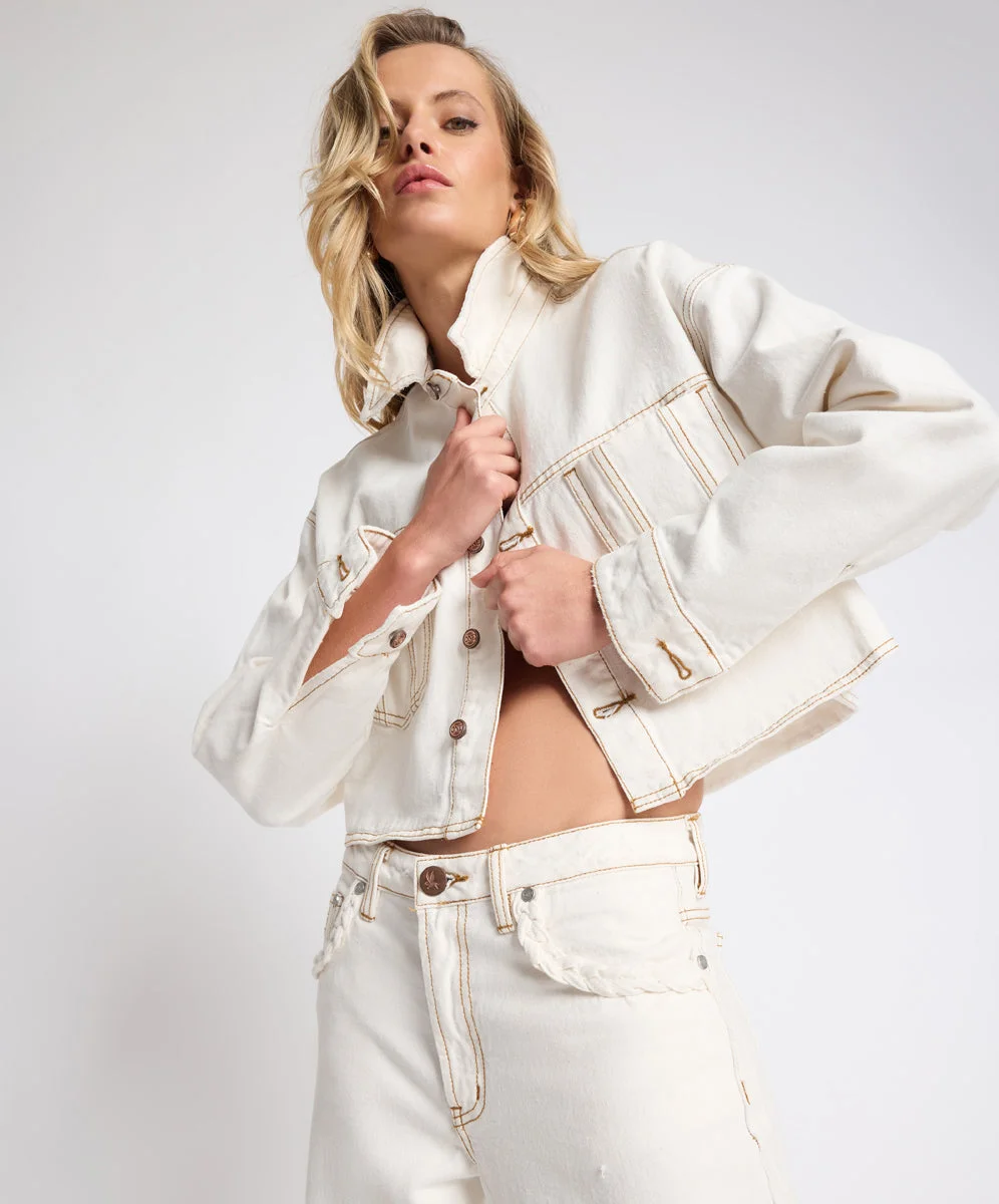 Rustler Cropped Denim Shacket - White Beauty - 1