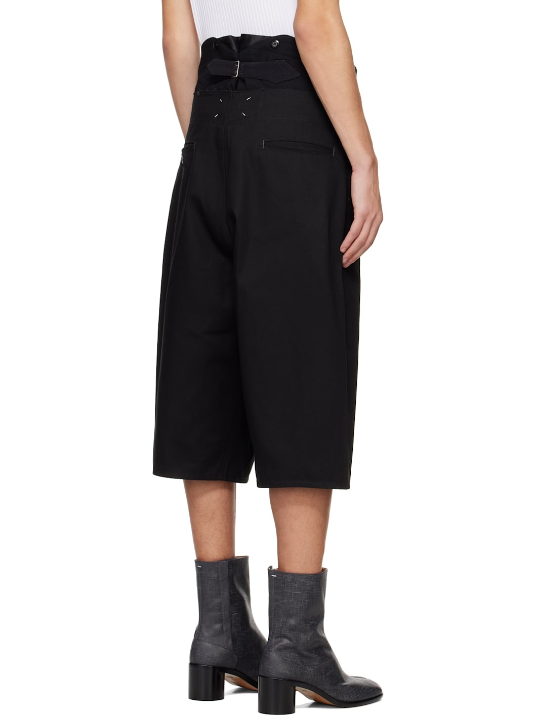 Black Spliced Cotton Shorts - 3