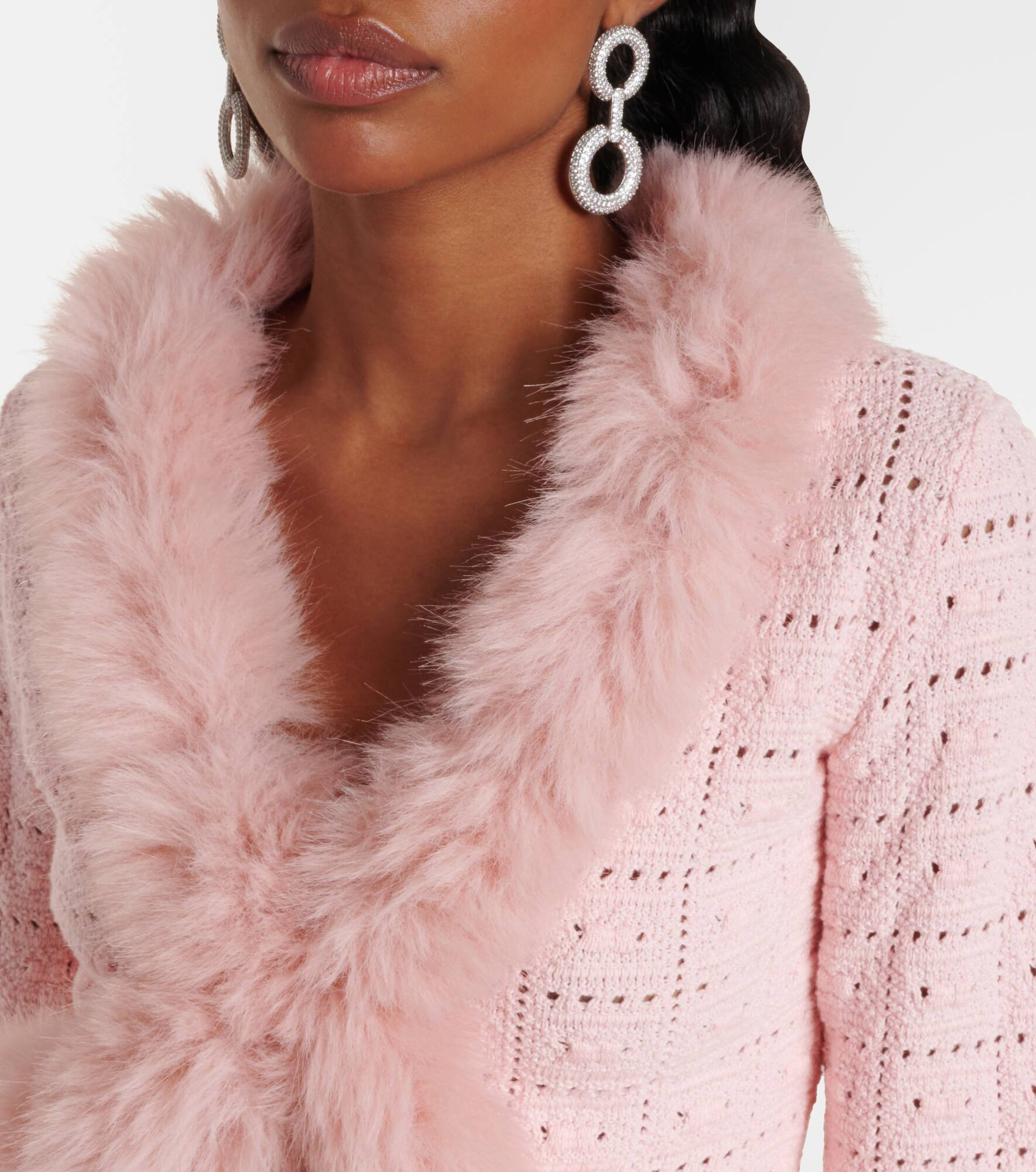 Faux fur-trimmed open-knit cardigan - 4
