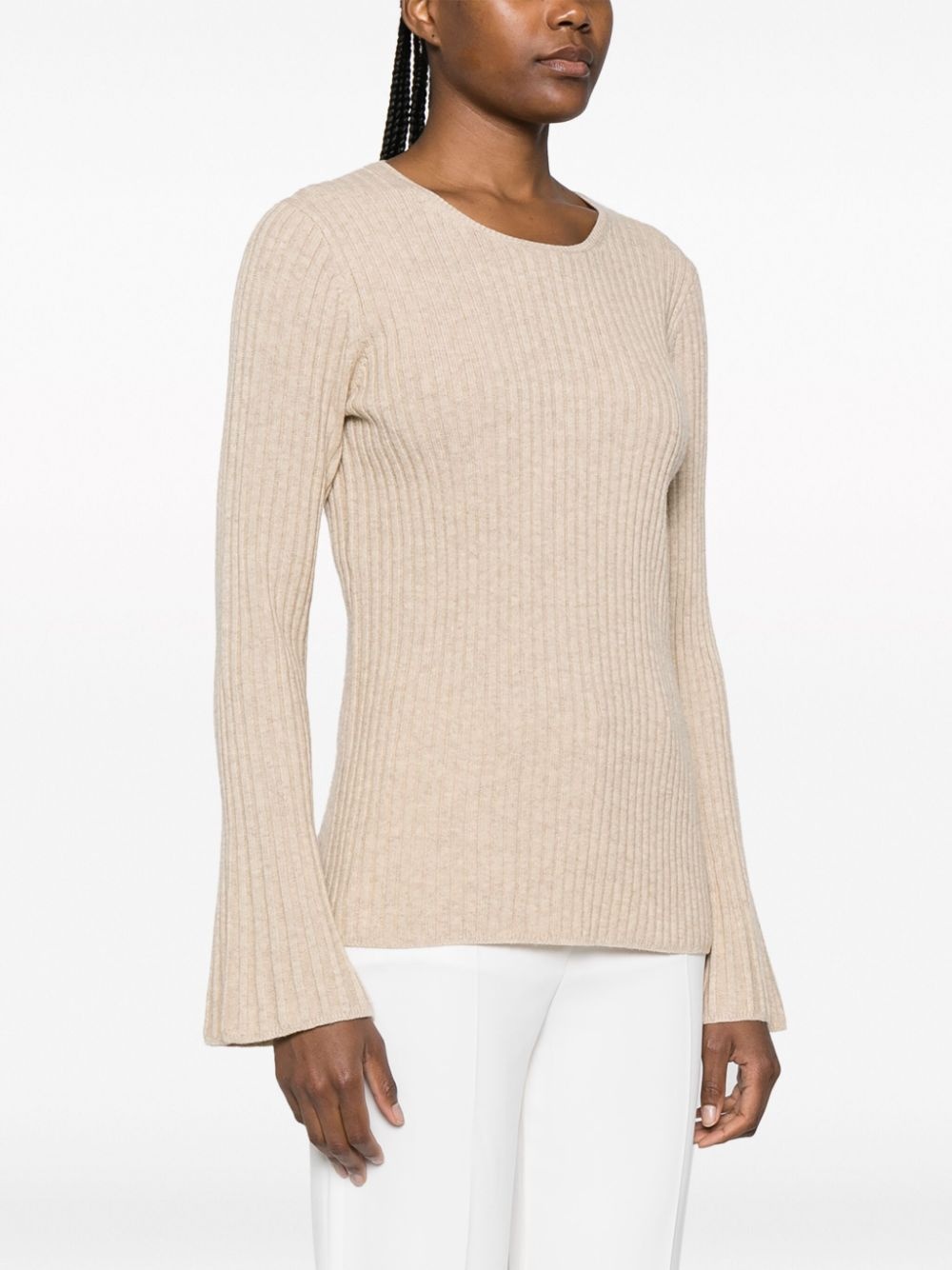 bell-sleeves ribbed-knit jumper - 3