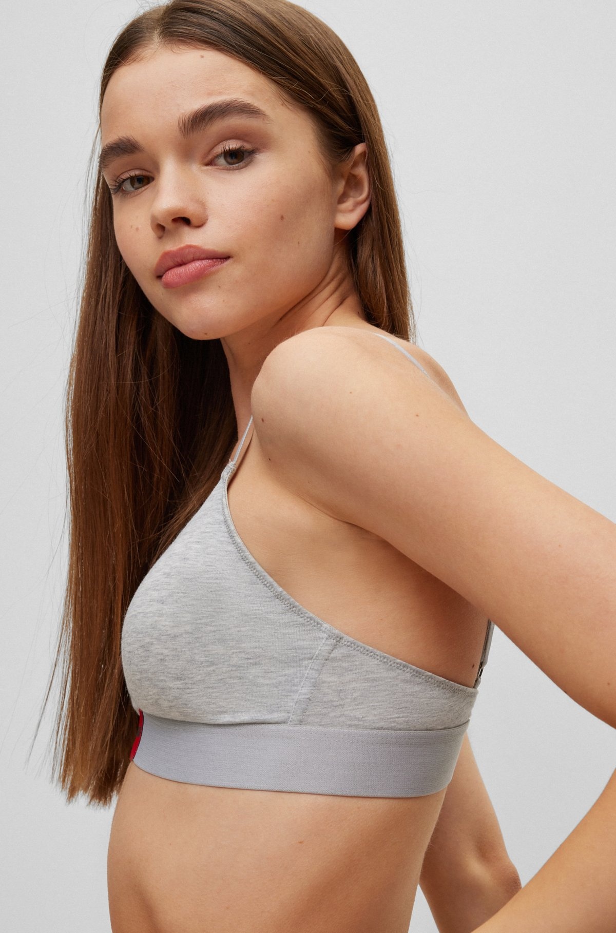 STRETCH-COTTON TRIANGLE BRA WITH RED LOGO LABEL - 7