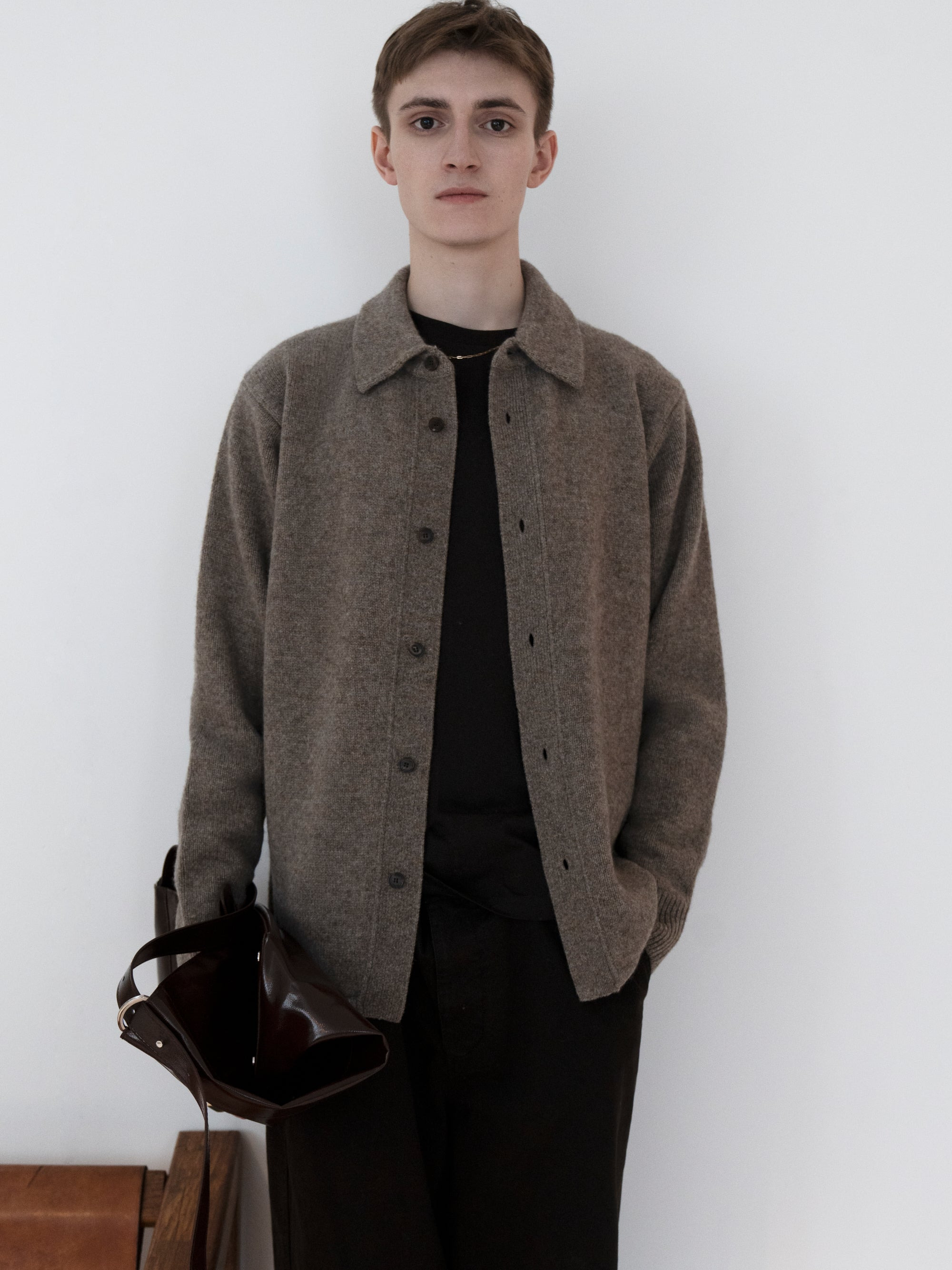 Long Sleeve Shirt Sweater in Dark Taupe - 5