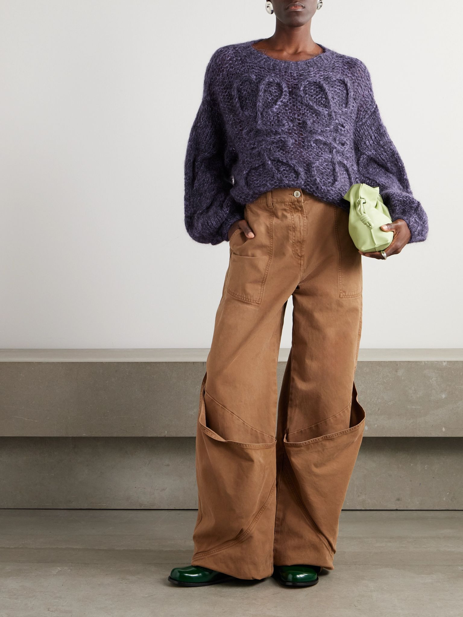Anagram embroidered cable-knit mohair-blend sweater Purple - 2