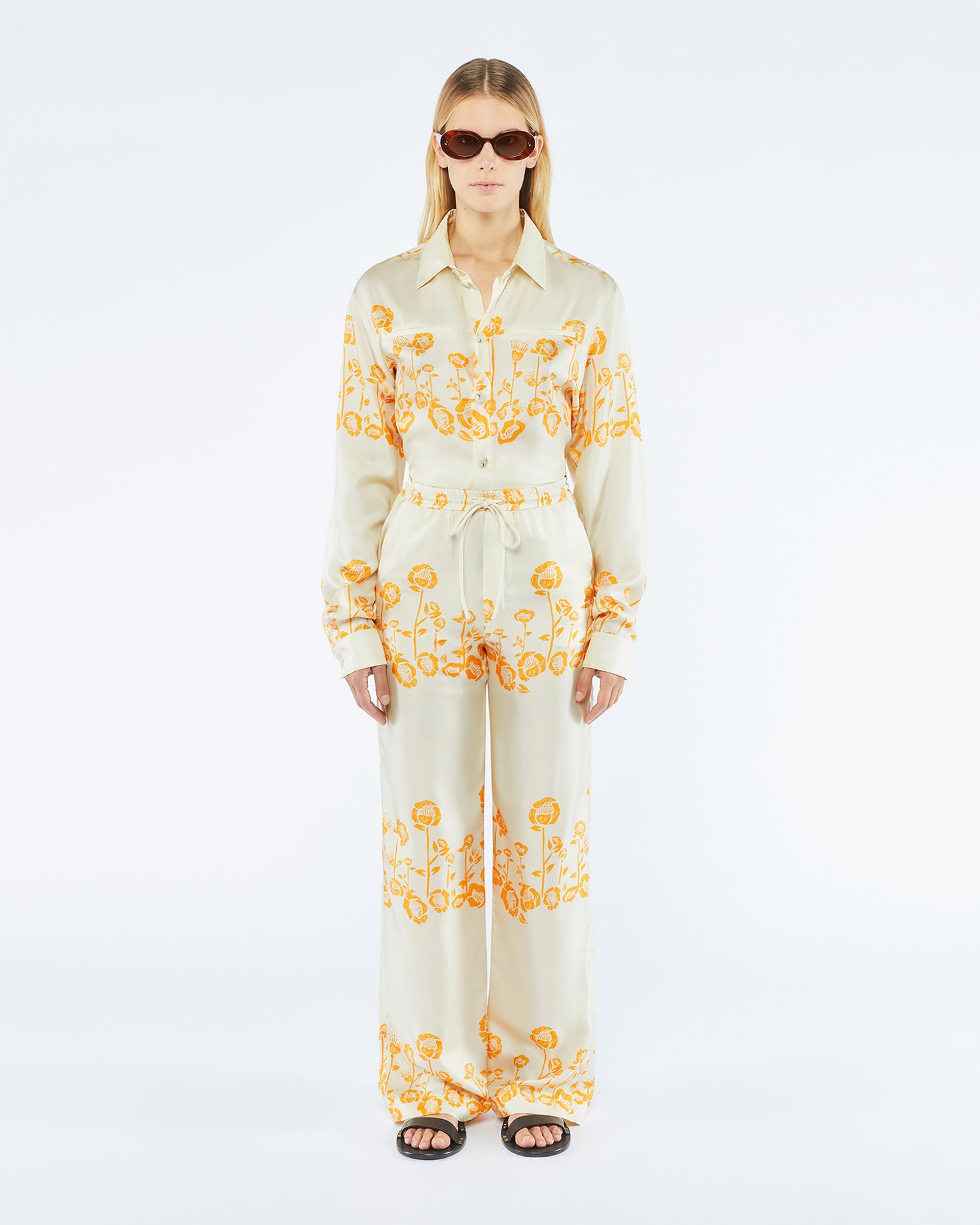 JARINE - Printed twill silk pants - Blockwood floral - 3