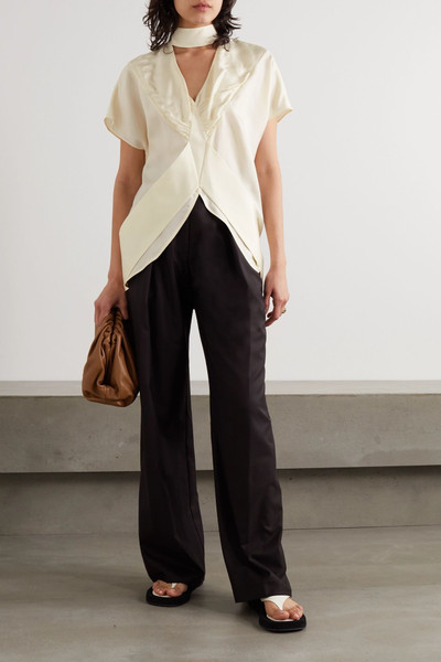 Victoria Beckham Tie-neck cutout silk-satin blouse outlook