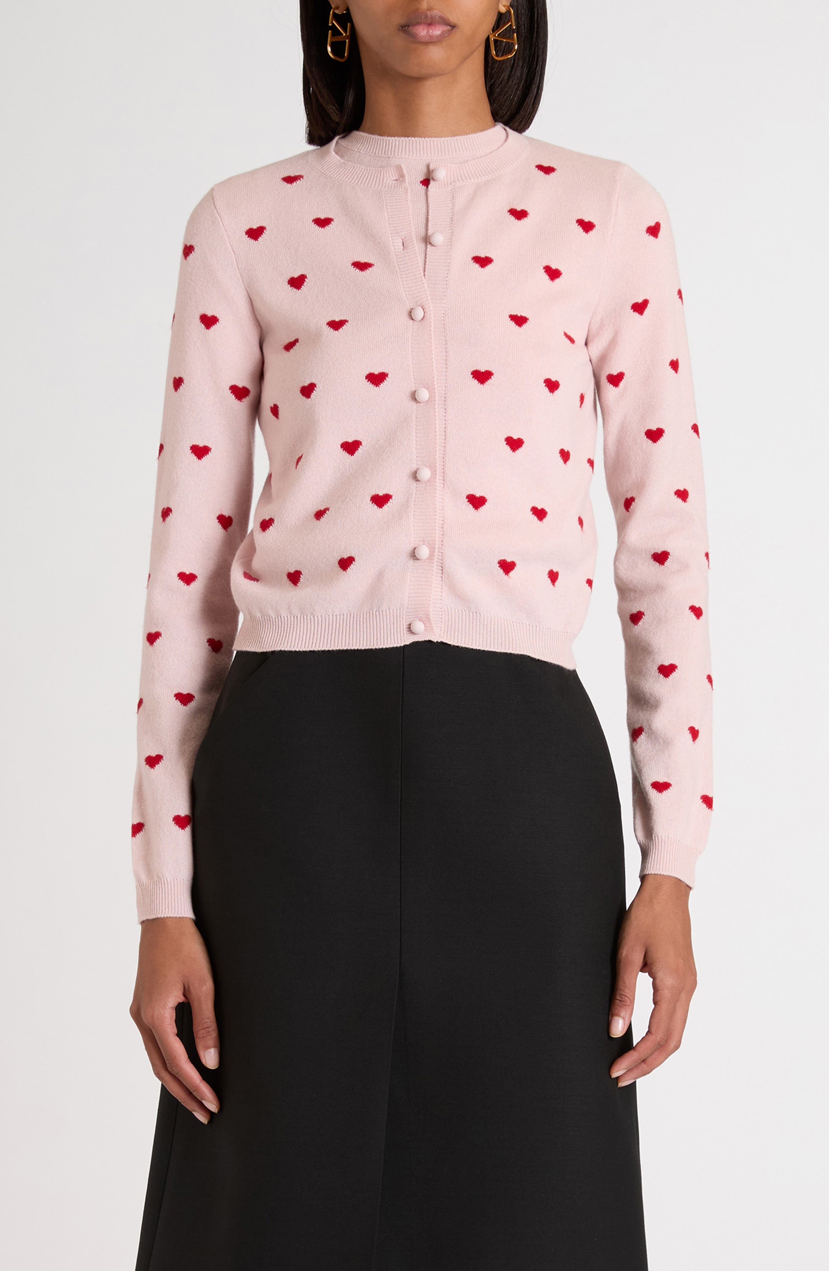 Valentino Garavani Heart Jacquard Cashmere Cardigan in Rose/Silver at Nordstrom - 1