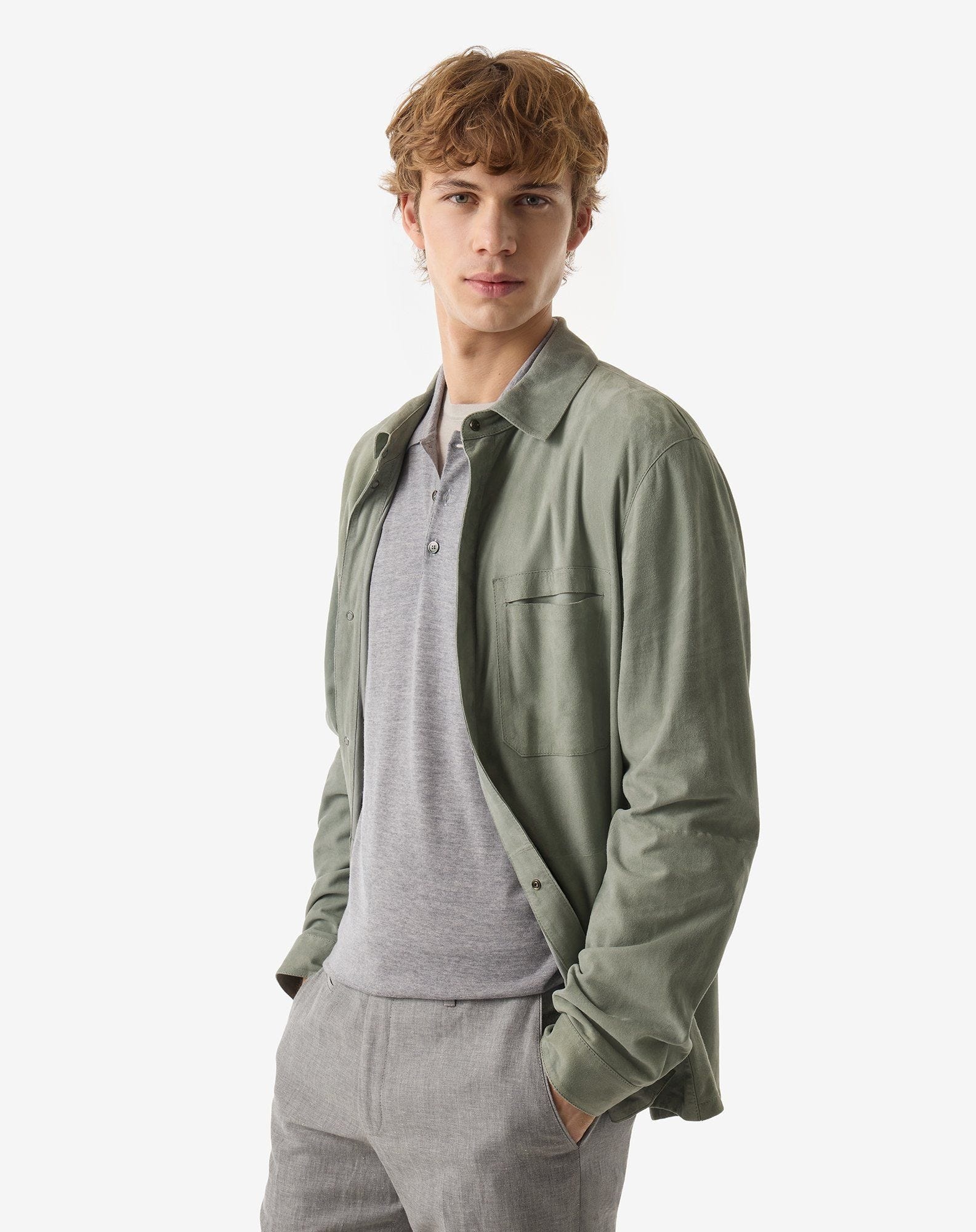 Green super light suede shirt jacket - 2