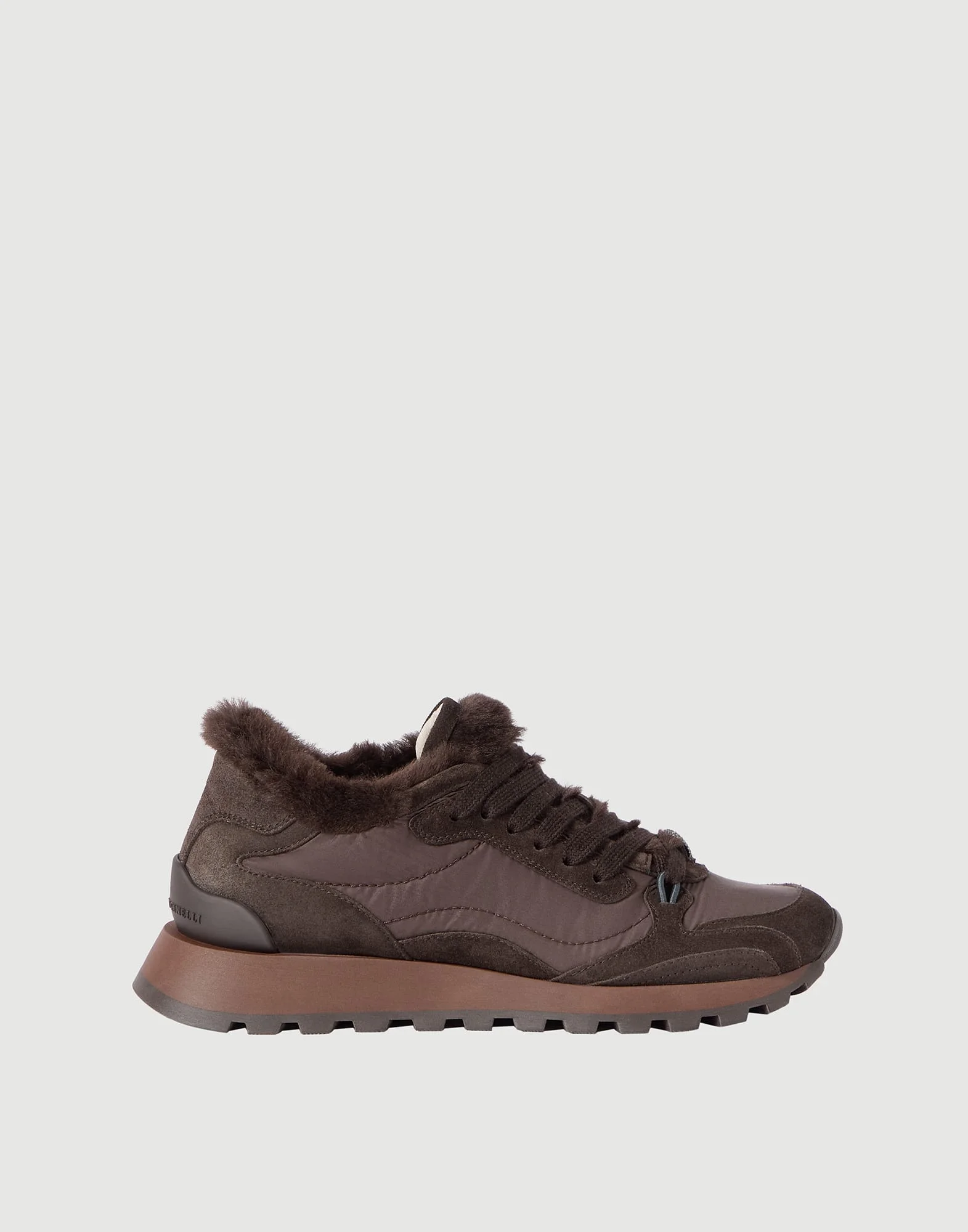 Suede and techno fabric runners with shearling lining and monili - 1