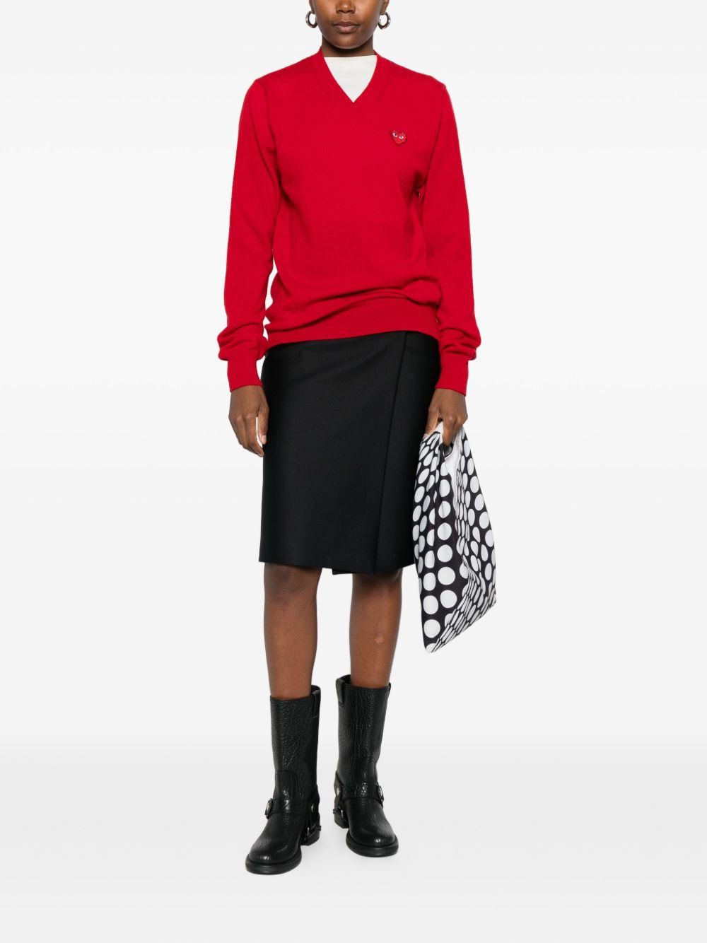 heart-emblem V-neck sweater - 2