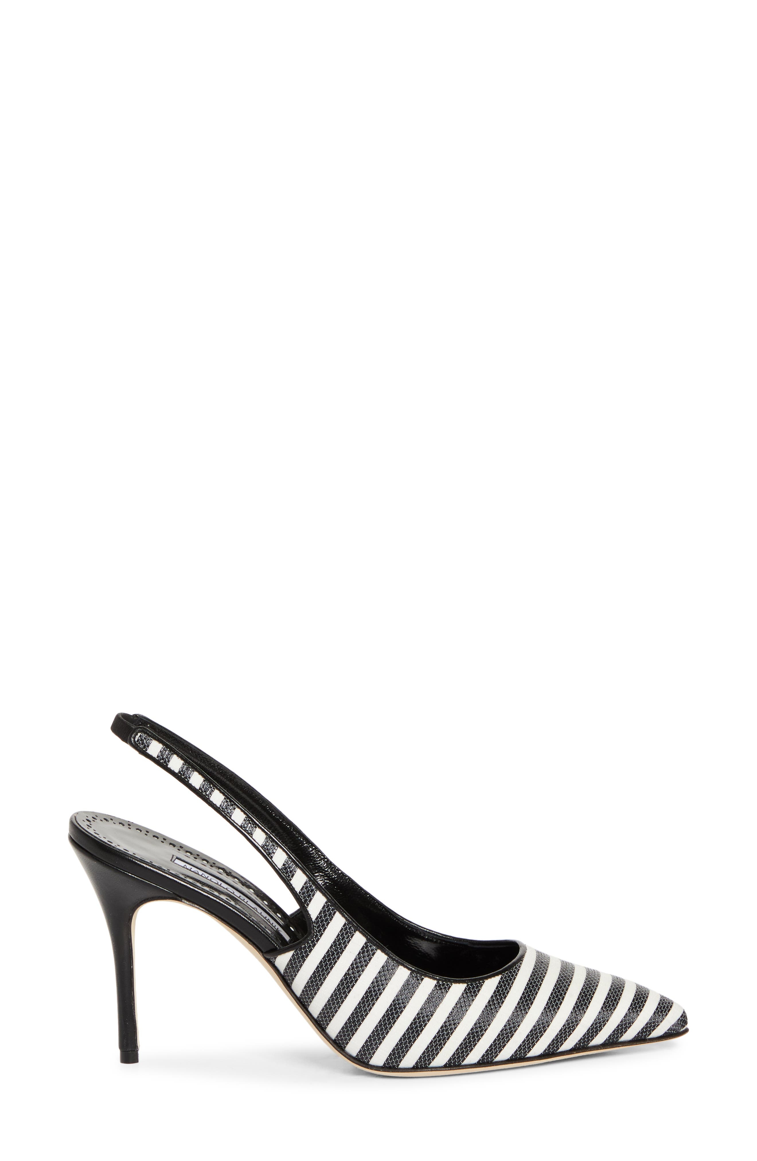 Manolo Blahnik Allurafia Stripe Slingback Pump in Ivory/Black at Nordstrom - 3